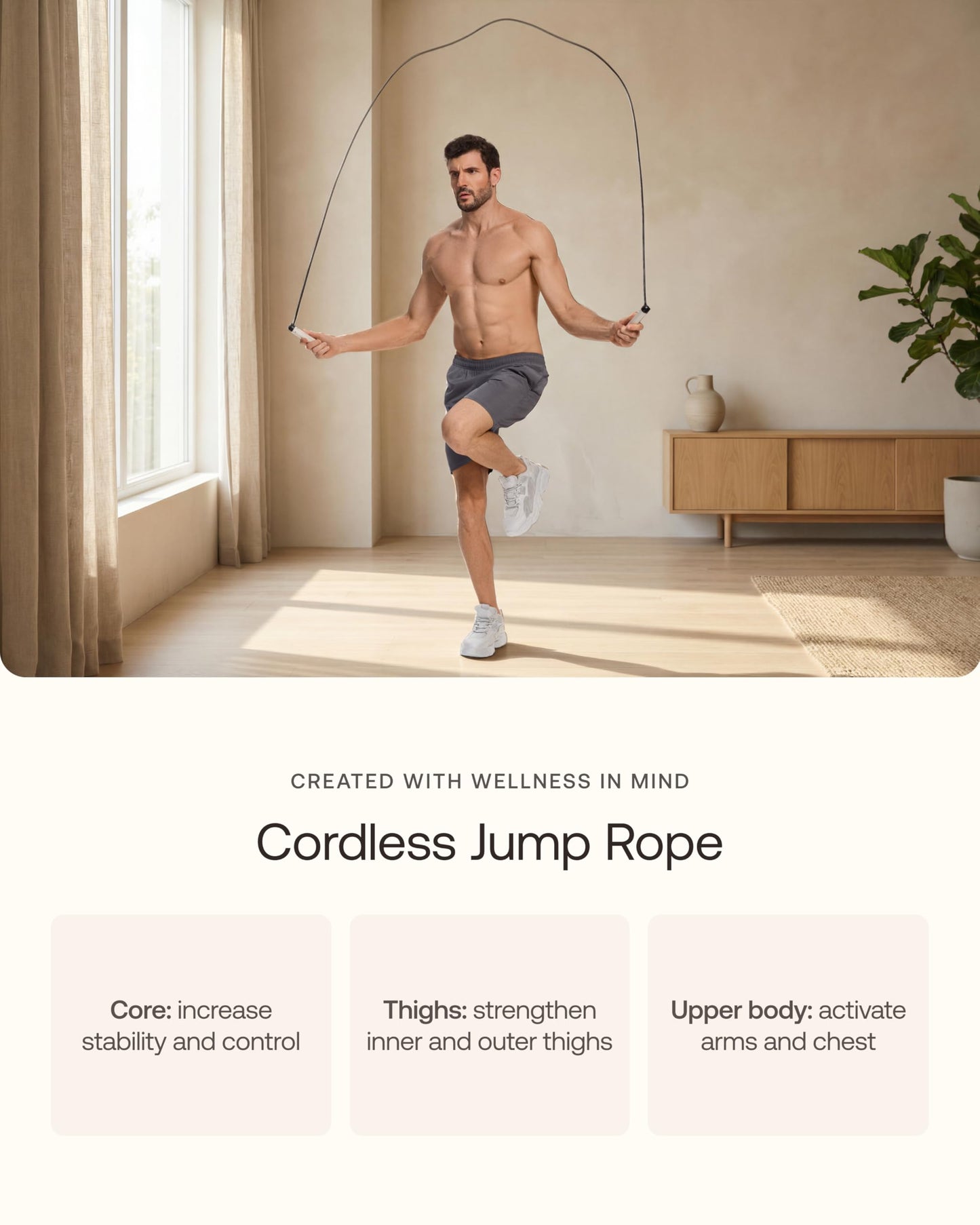 BetterMe Cordless Jump Rope with Counter - Tracks Jump Count & Workout Duration - Height Adjustable Jump Rope for Women and Men - Cordless Indoor Workout