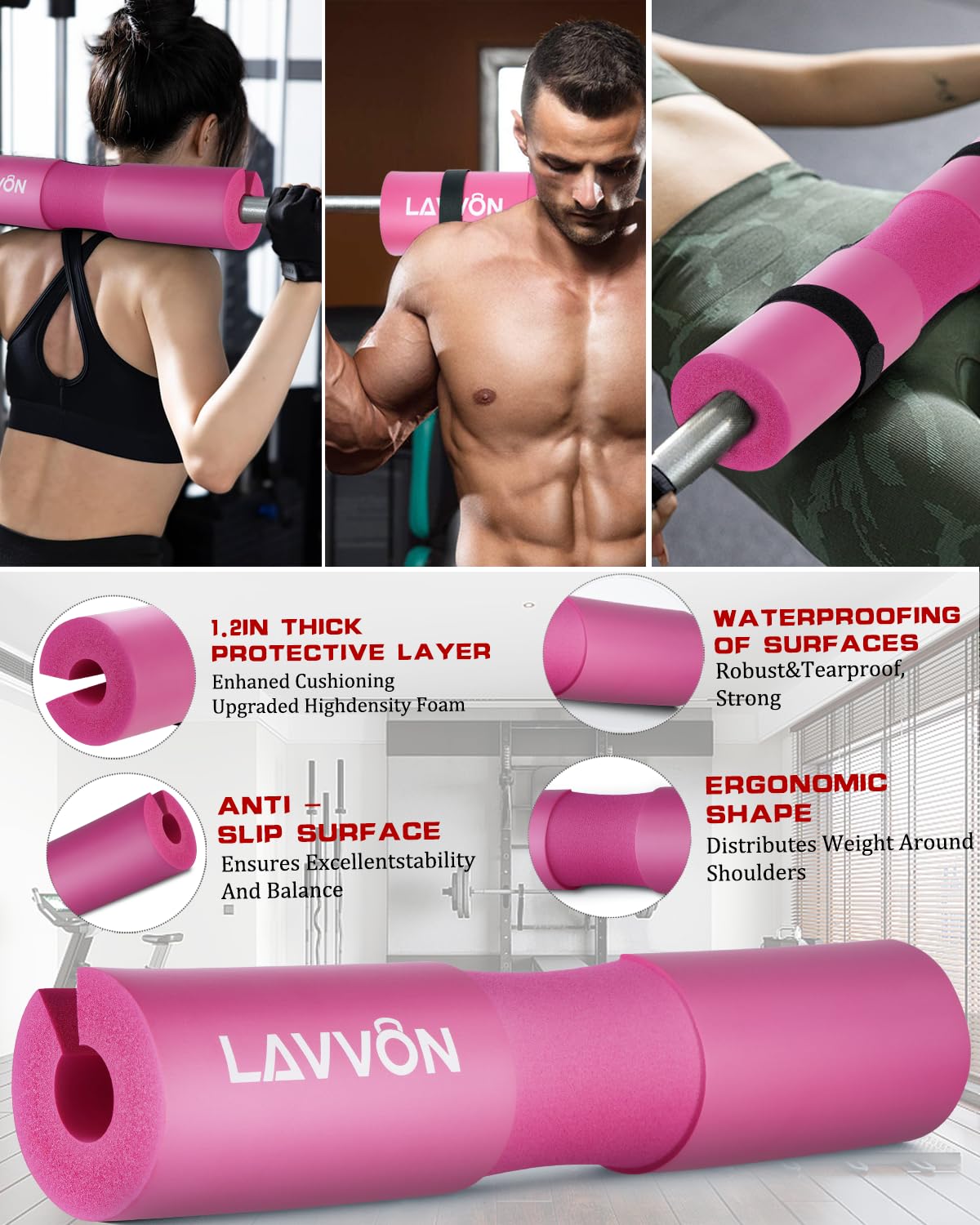 7Pcs-Barbell Pad Set for Hip Thrust - Squat Pad, Bench Press Workout Foam Weight Lifting Bar Cushion,Gym Accessories for Women with Bar Bad,with Gym Ankle Straps,Hip Resistance Bands,Lifting Strap (Pink)