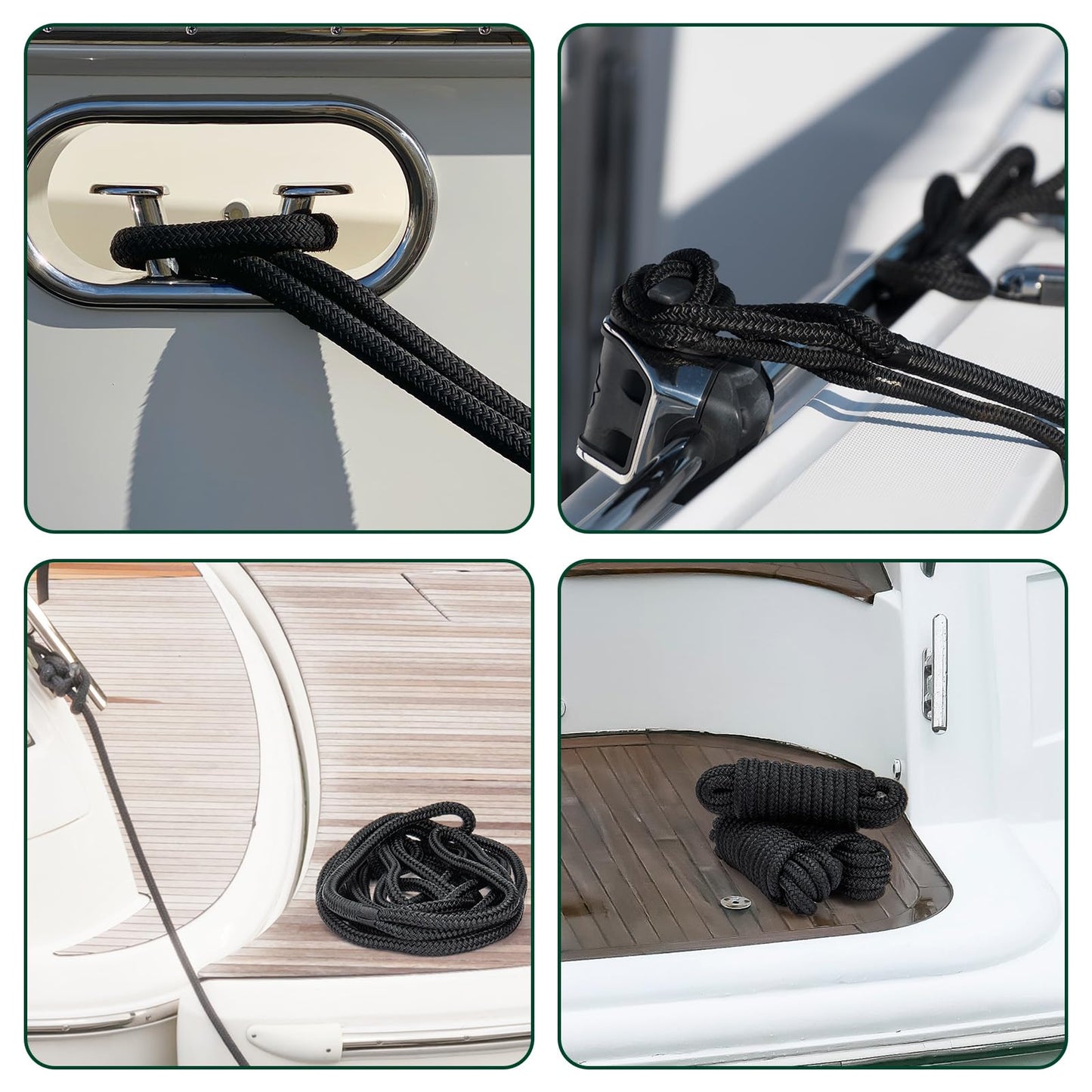 2 Pack 3/8" x 20' Boat Dock Lines for Boat & Pontoon, Premium Marine- Grade Double Braided Nylon Boat Lines, Pre-Spliced with a 12" Eyelet-Black,High Strength,Easy Handling,Boating Gifts for Men.