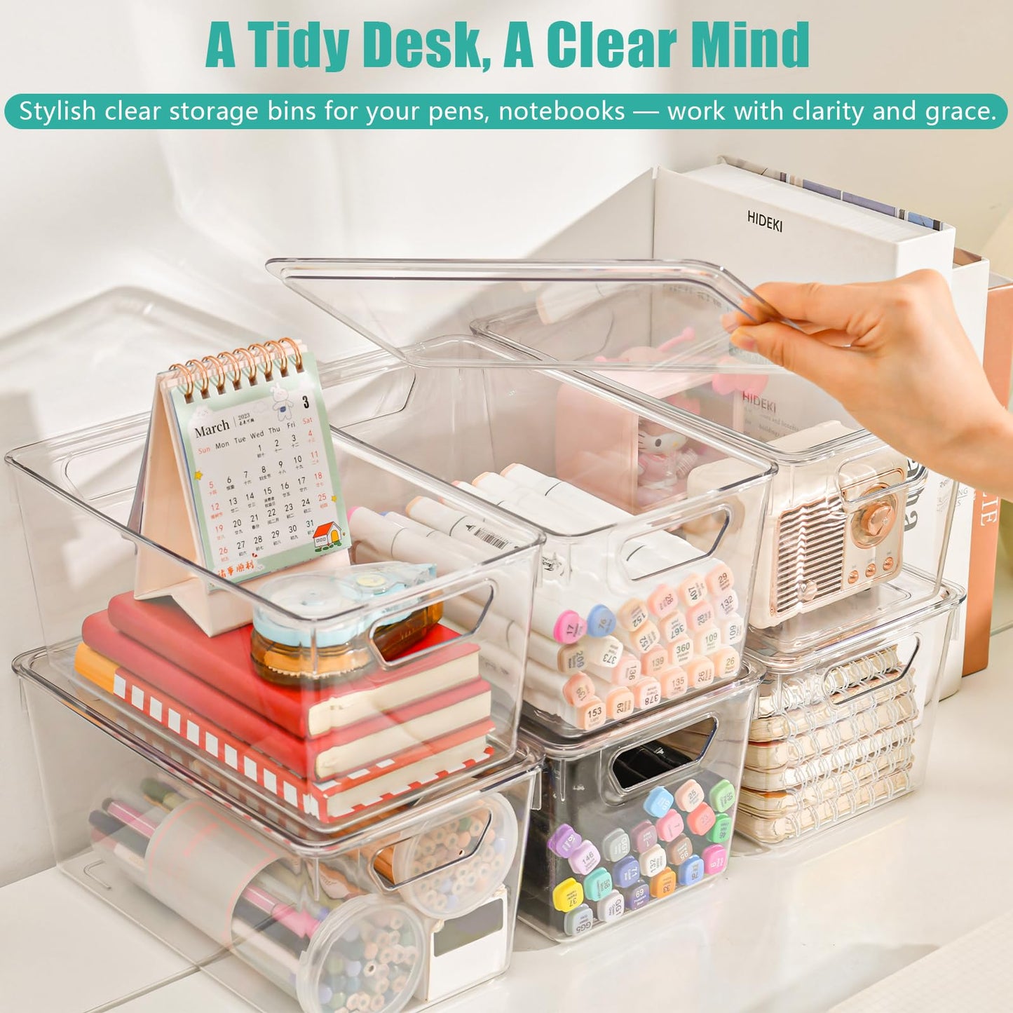 6 Pack Small Clear Storage Bins with Lids, Acrylic Arts and Craft Storage Containers, Stackable Clear Plastic Craft Storage Bins with Handles for Pantry Organizers and Storage, Kitchen, Fridge, Office