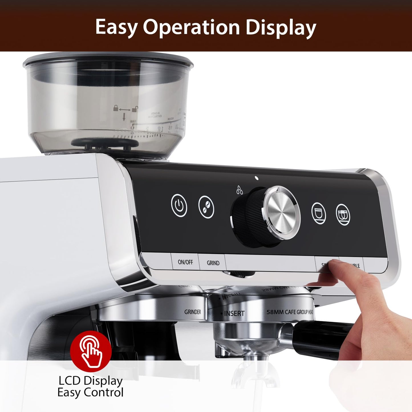 Garvee Espresso Machine, Espresso Machine with Grinder, Brushed Stainless Steel, Espresso Coffee Maker with Milk Frother for Home Barista Commercial Use（White Silver）