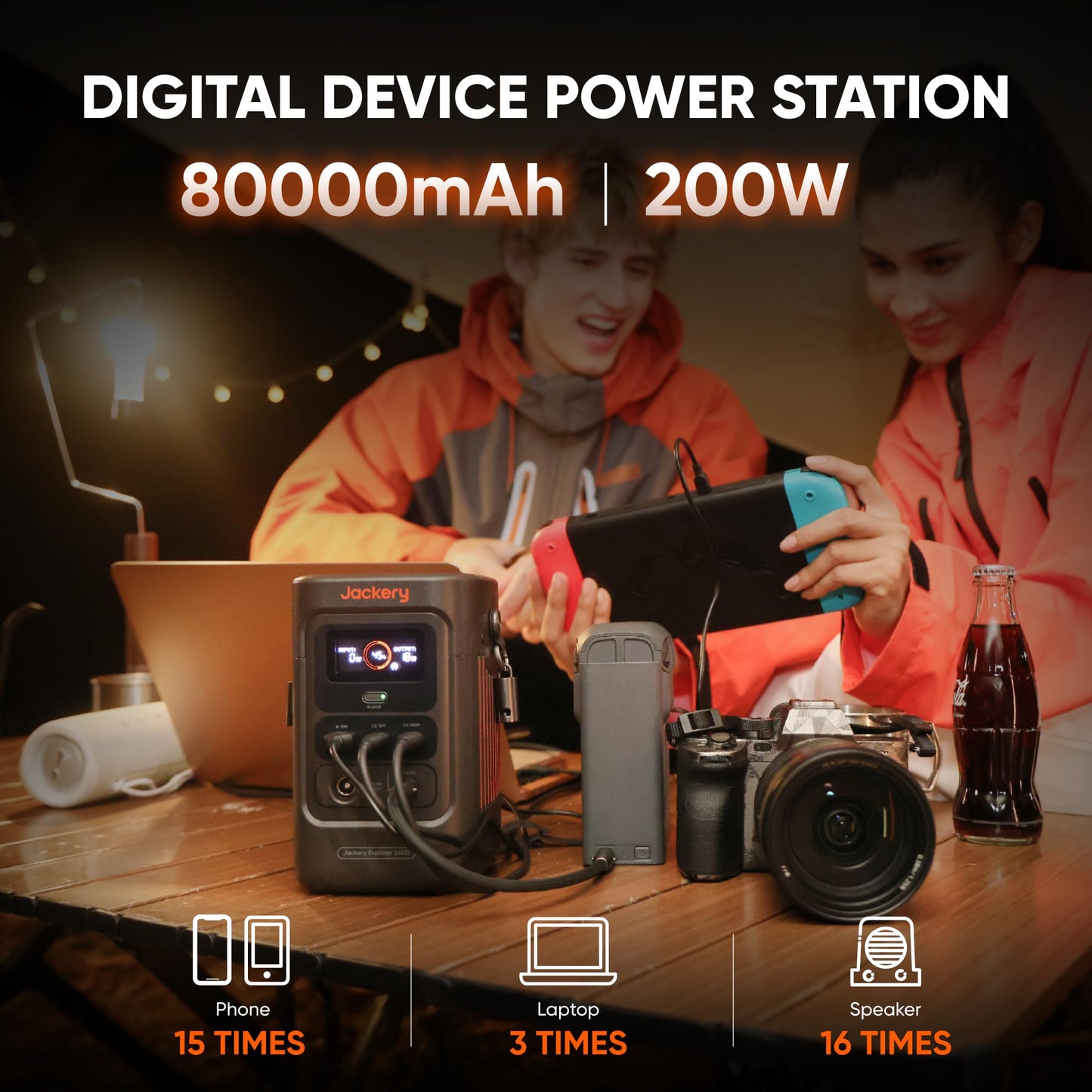Jackery Explorer 240D Power Bank, 80,000mAh LiFePO4 Battery Portable Power Station, 200W DC Output,1-Hour Fast Charging, Compact for Outdoor Camping, Travel, Emergencies