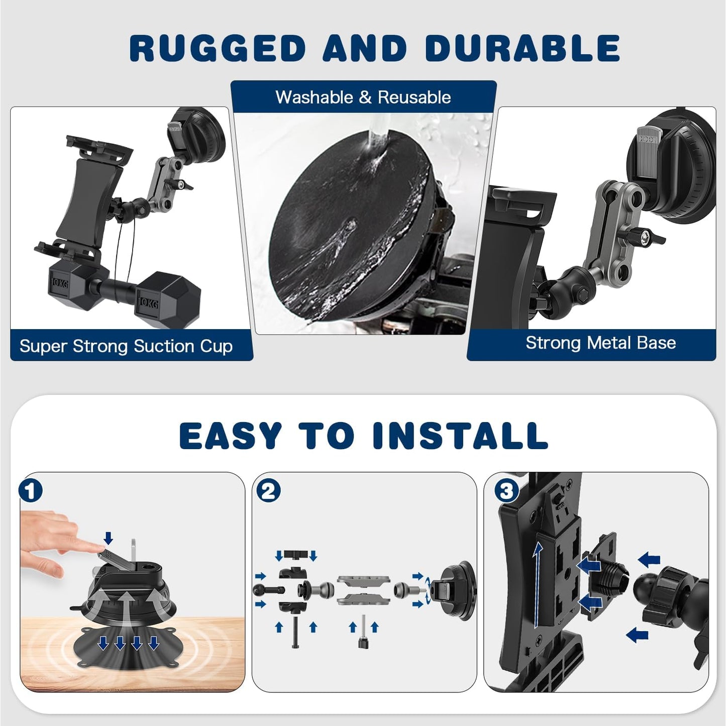 BAISHUN 360 4.7-12.9" Tablet Mount for Truck, Car Tablet Holder Heavy Duty Super Suction Cup/Adhesive Base iPad Stand