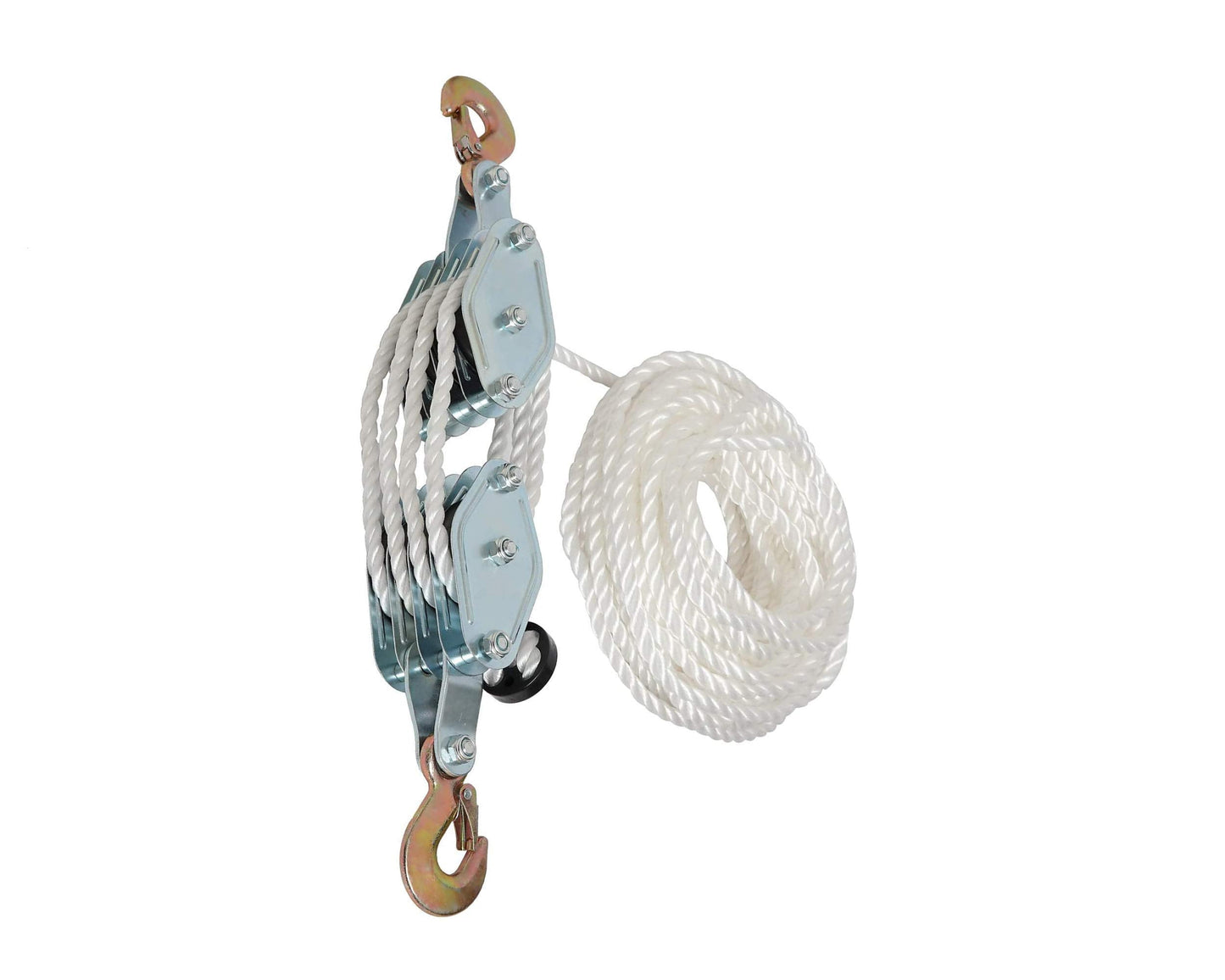 Block and Tackle Pulley System for Lifting Objects - SoB 4000LB Breaking Strength with 65 Feet of 3/8" Rope - 7:1 Lifting Power - Heavy Duty Rope Hoist Pulley System for Garage Warehouse Construction