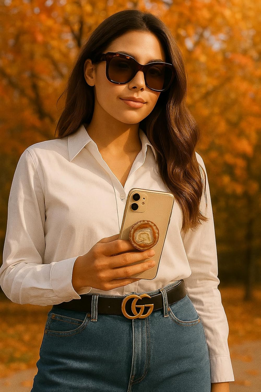 CRYSTALFY Grips by Brown Pattern Agate Round Shape Magnetic Crystal Phone Grip Holder & Expanding Kickstand-Natural