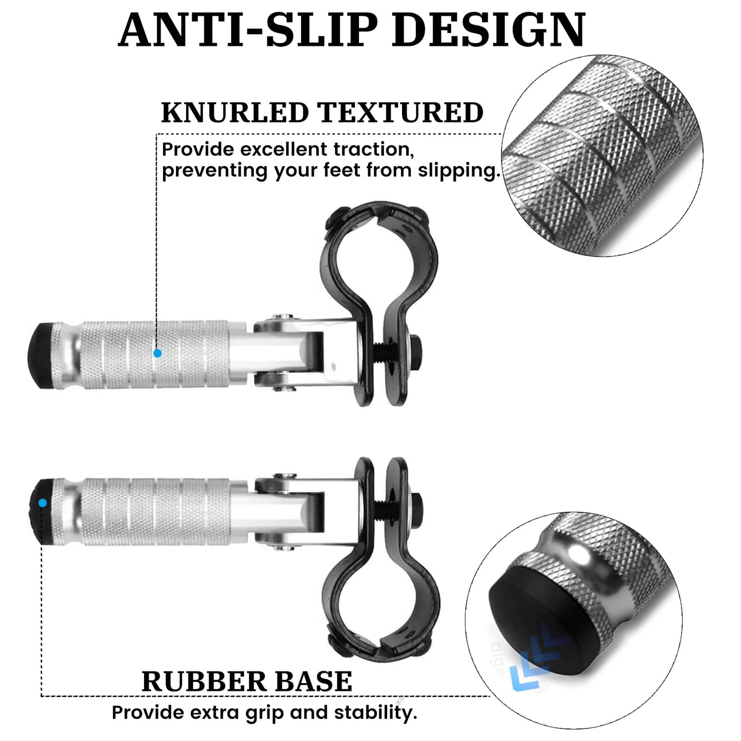 XINGWU M8 Motorcycle Foot Pegs 90 Degree Foldable Footpegs CNC Anti-Skid Footrest Universal for Yamaha Honda Suzuki Aprilia Electric Car Motorbike Mini Bike Dirt Pit Bike Passenger Pedal (Silver)