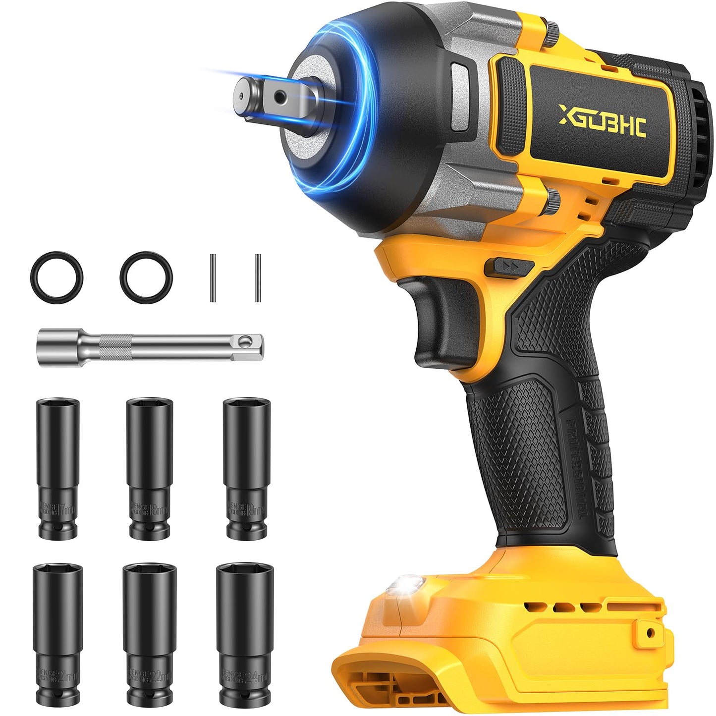 Cordless Impact Wrench for Dewalt 20V Battery, 1254Ft-lbs (1700N.m) 1/2 Inch Electric Impact Gun, 3 Speed High Torque Impact Driver with 6 Sockets, Impact Drill for Car Home Mower (No Battery)