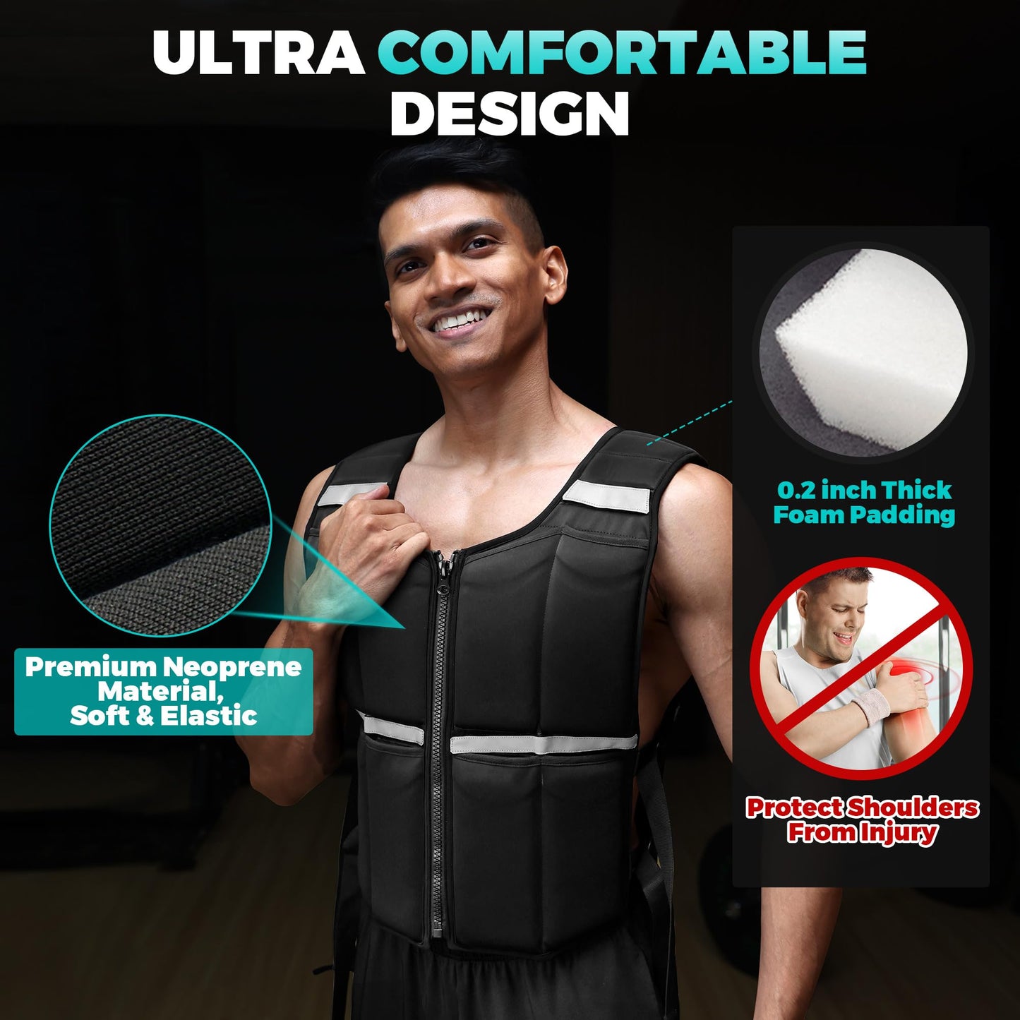 45lb/35lb/19lb Weighted Vest Men Women, Adjustable Rucking Vests for Walking with Zipper/Removable Silicone Weights, Strength Training Workout Vest for Running GYM Home, Detachable Reflective Strips