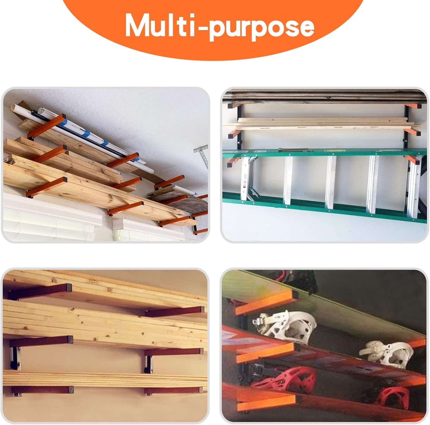 Ultrawall Wall Mount Wood Organizer - 3-Level Metal Rack for Indoor & Outdoor Storage | 4 Pack