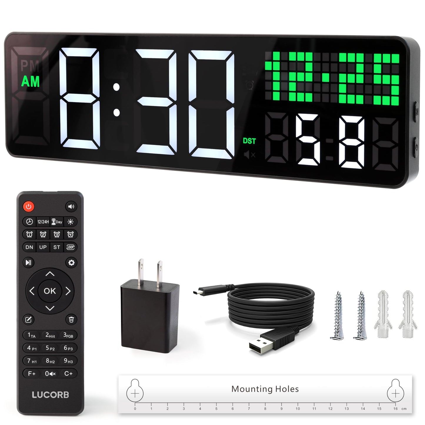 LUCORB Gym Clock with Seconds, 12" Digital Wall Timer Clock for Home Gym, Remote Interval Timer with Tabata HIIT Countdown, Voice Prompt | 5 Display Modes | 4 Training Alarms