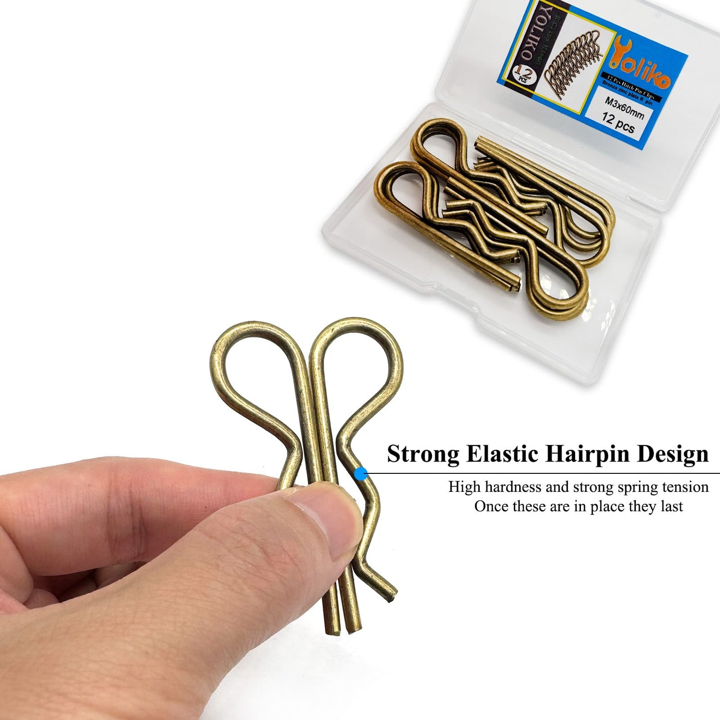 12 Pcs Heavy Duty Hitch Pins Clip R Clips Spring Retaining Wire Hair Pins Cotter Pin Strong Spring Tension Large Carter Pin R Clip Large for Trailer Tractor Mower Carts Truck Bronze zinc M3x60mm