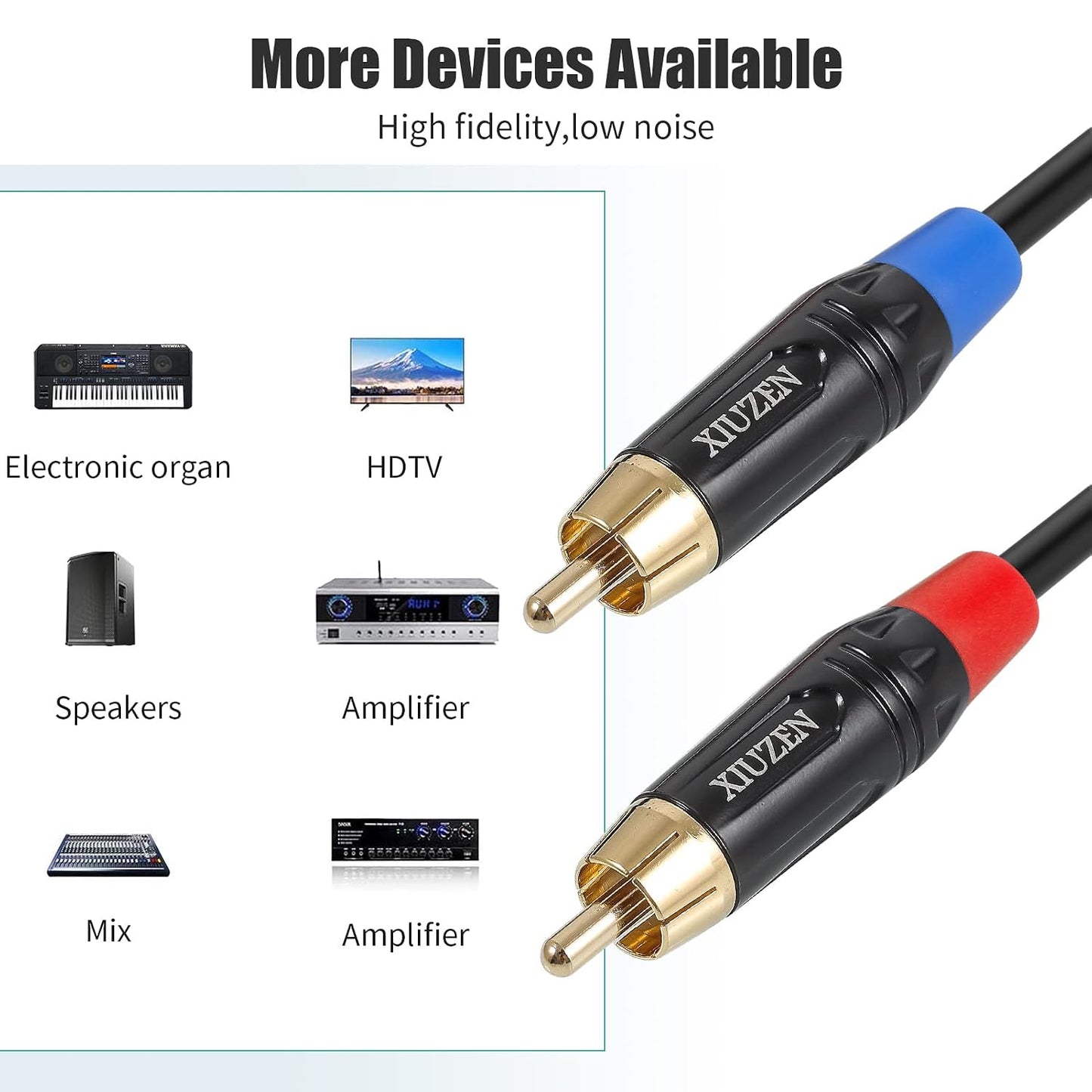 XIUZEN 1.5ft RCA Y-Splitter, Stereo Audio Adapter for Speaker, Subwoofer, Home Theater & More