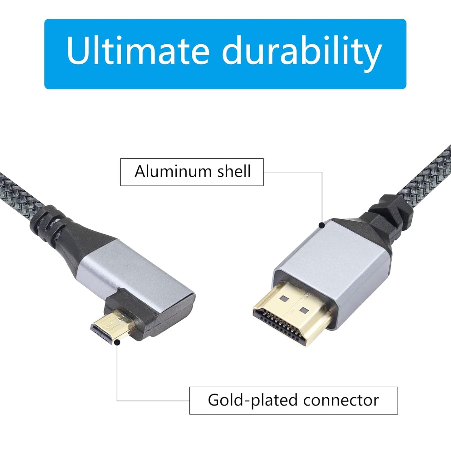 4K Cable,90 4K etc.(50cm) RIIEYOCA Micro HDTV to HDTV Adapter Degree Left Angle Micro hdtvMale to hdtvMale Aluminum