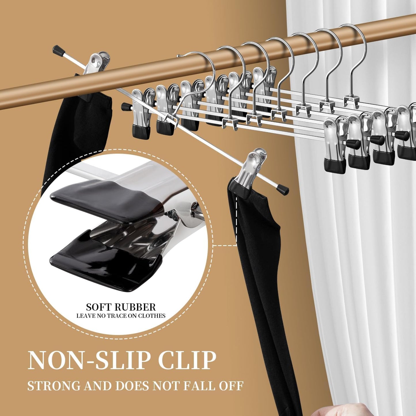 Skiennix Pants Hangers with Clips - Adjustable Non-Slip Skirt & Trousers Hangers | 30 Pack, Black, 12 Inch