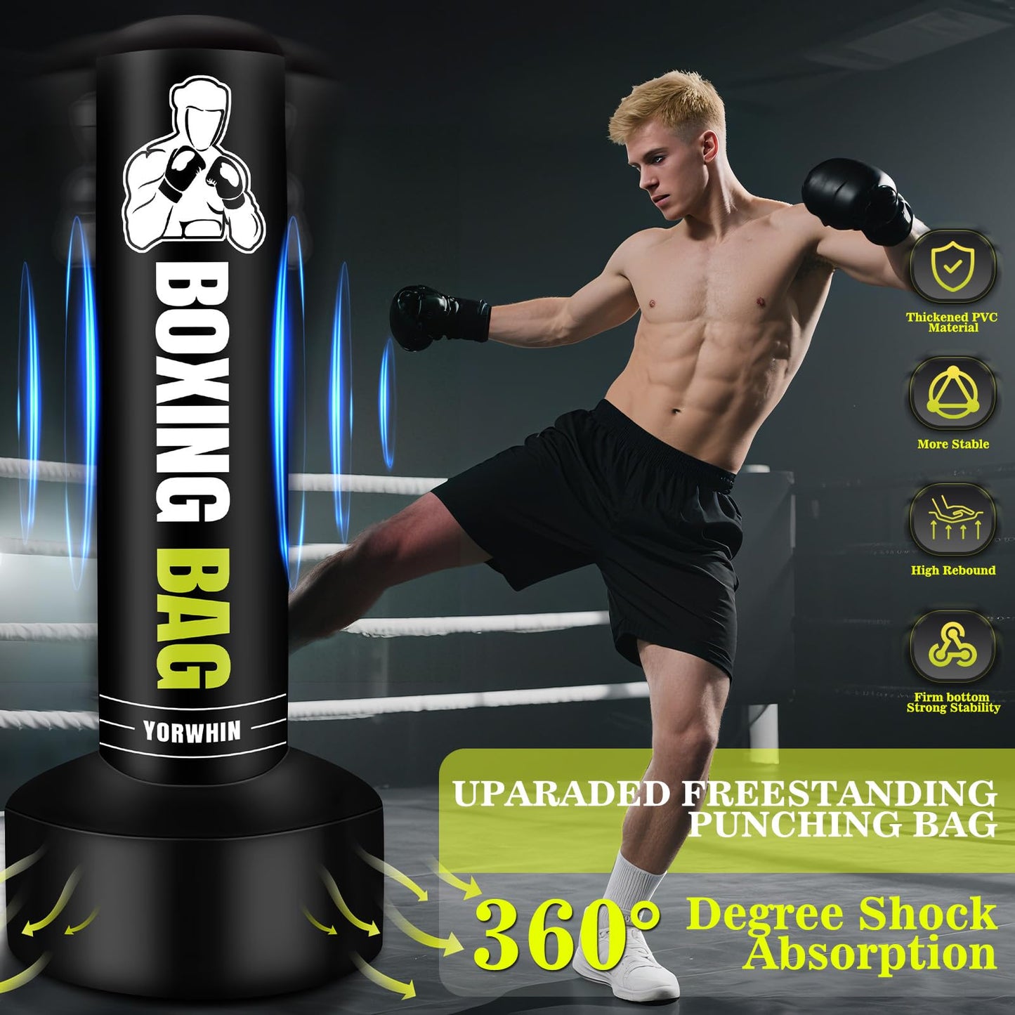 Freestanding Punching Bag for Adults Teens, 70'' Heavy Boxing Bag with Stand with Gloves, Pump and Jump Rope, Women Men Standing Kickboxing Bag for MMA Training Muay Thai Fitness Karate Home Gym