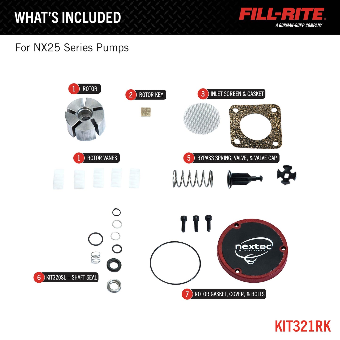 Fill-Rite KIT321RK Rotary Vane Repair Kit for NX25 Series – OEM Fuel Transfer Pump Rebuild with Rotor, Vanes, Seals & Gaskets