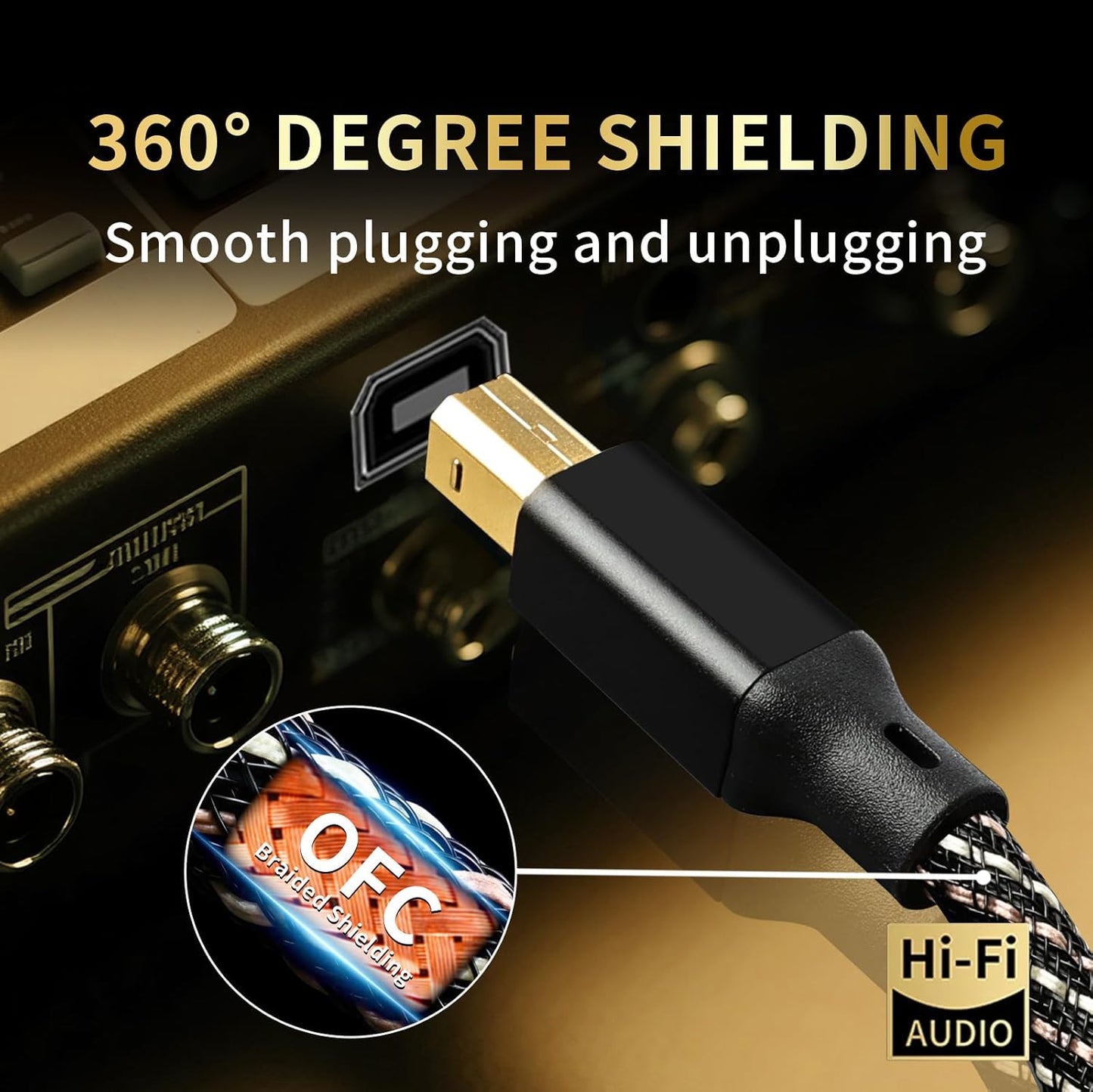 3.0 1.64ft B,4N Core,24K Card,Mixer,Synthesizer(1.64ft/0.5m) USB HiFi Audio Cable -USB A to USB OFC Gold-Plated