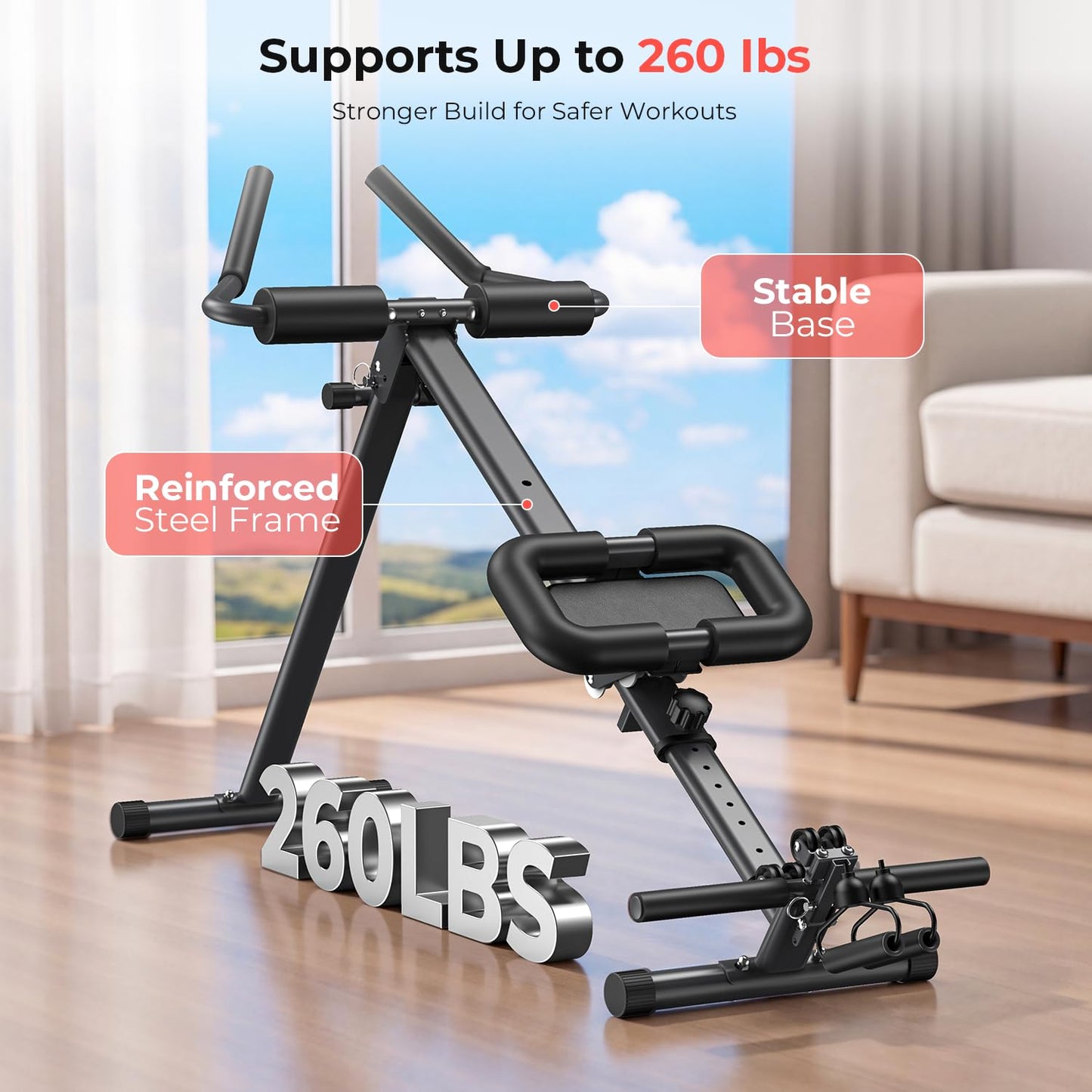 Ab Machine and Rowing Machine, 4 in 1 Rowing Machines for Home with 2 Adjustable Inclined Angles,Foldable Rower Machine with 7 Adjustable Handle Heights,260 LBS Black
