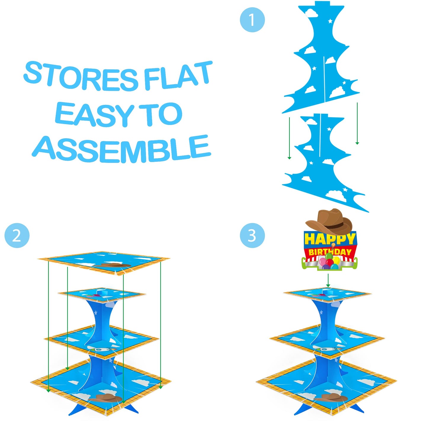 Nabenkalu 3-Tier Cartoon Story cupcake stand 2 Sets Cardboard Cake Stand Dessert Tower Holder for toy theme Birthday Decoration Baby Shower Party Supplies