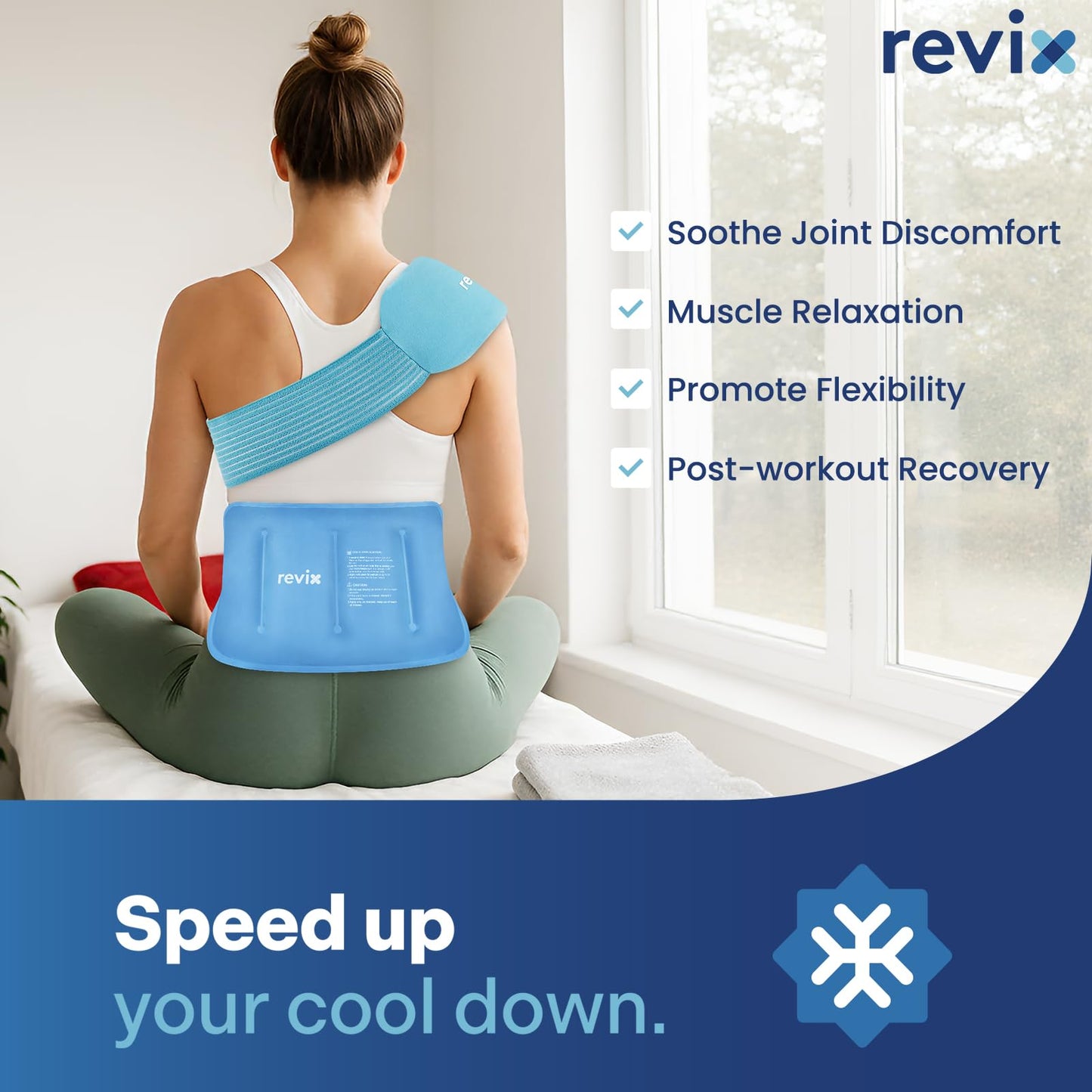 REVIX Ice Packs for Injuries Combo – 2 Packs of 10"x5" Hot Cold Gel Packs Reusable & 16"x9" Large Back Ice Pack, Flexible for Knees, Back, Shoulders, Arms and Legs, Care Package for Women and Men