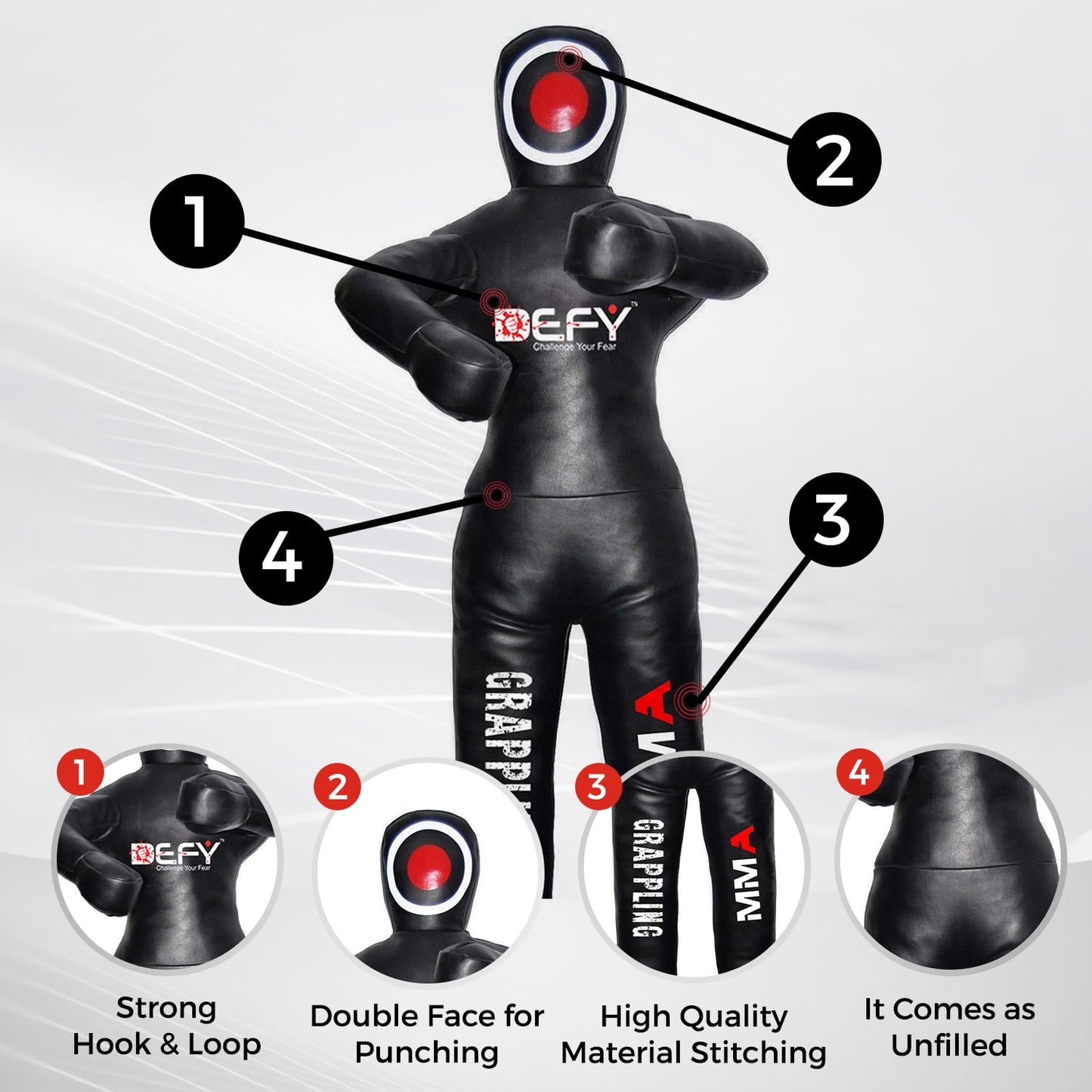 DEFY Vinyl Jiu Jitsu MMA Grappling Dummy Judo Martial Arts Punching Bag Karate (5 Feet)