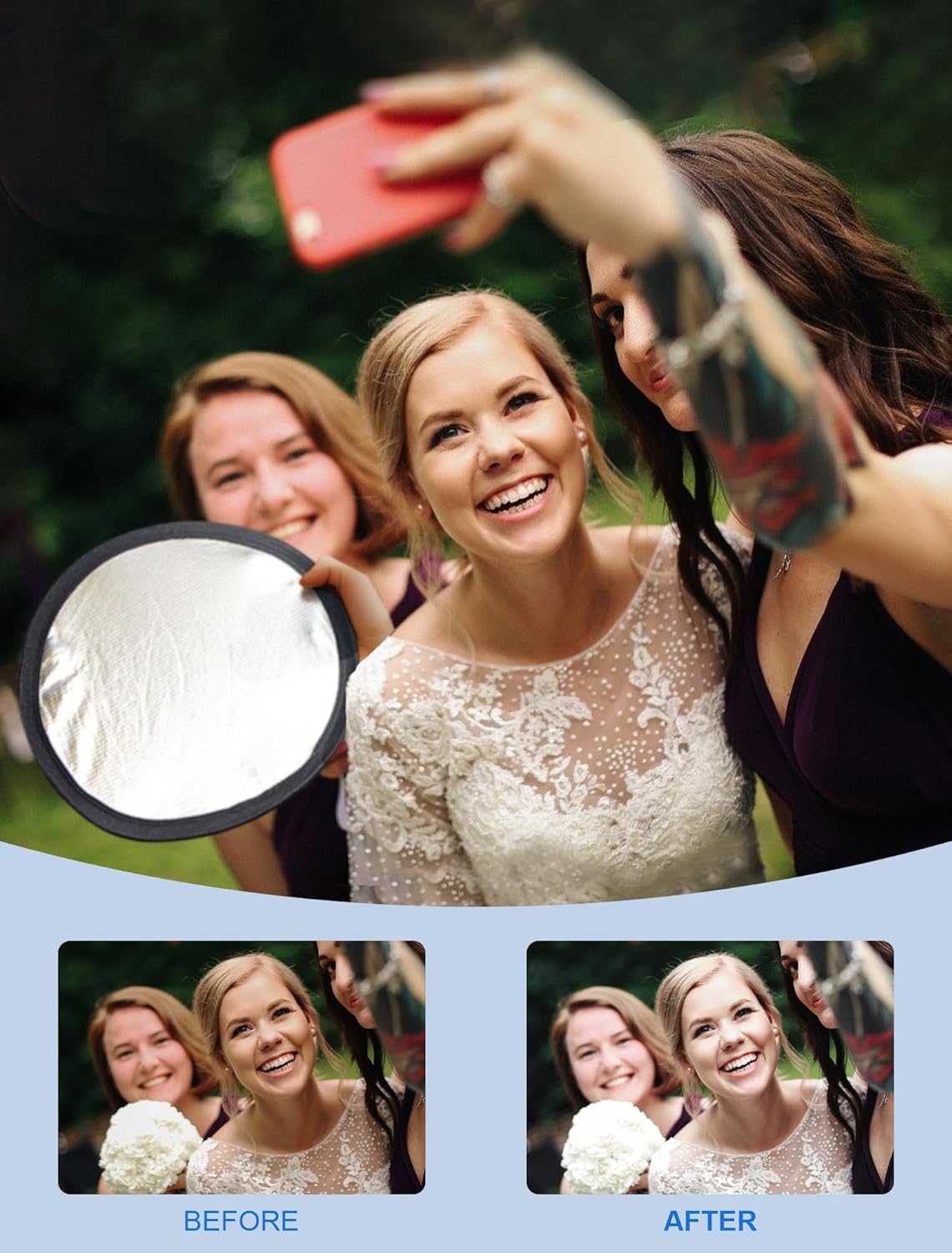 Selens 2 1 17inch/45cm in Foldable Light Reflecto,Collapsible Disc Photography Reflector Silver,Gold for Portable