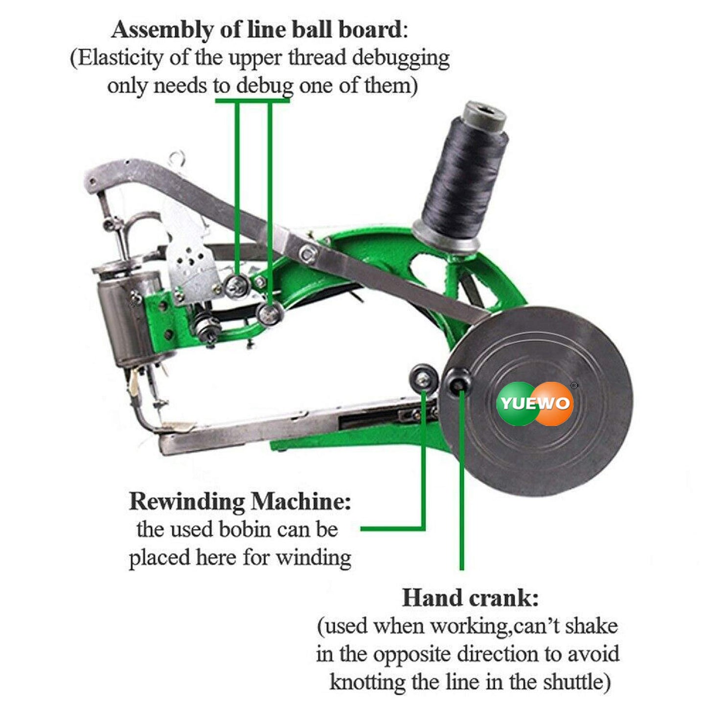 YUEWO Leather Hand Shoe Repair Machine Small Heavy Duty Cobbler Sewing Machine for Manual Sewing Dual Cotton Nylon Line Green