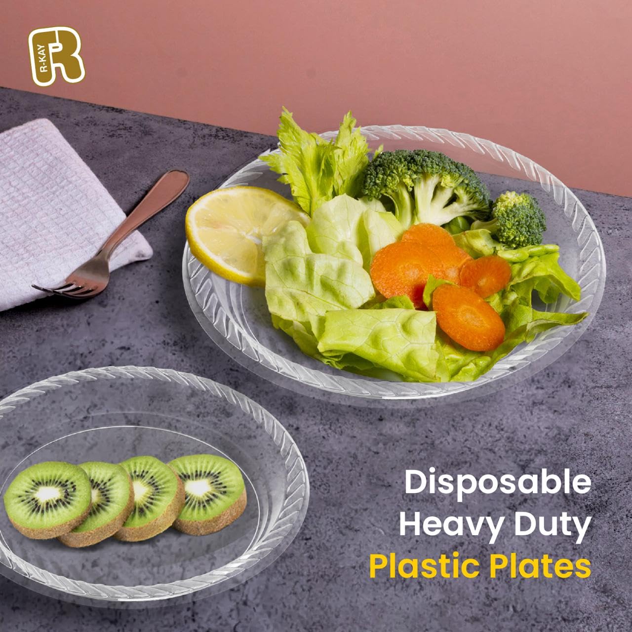 R-kay 200 Pack, 6 Inch Clear Plastic Plates - Heavy Duty Small Dessert Plates - Microwavable Small Appetizer Plates