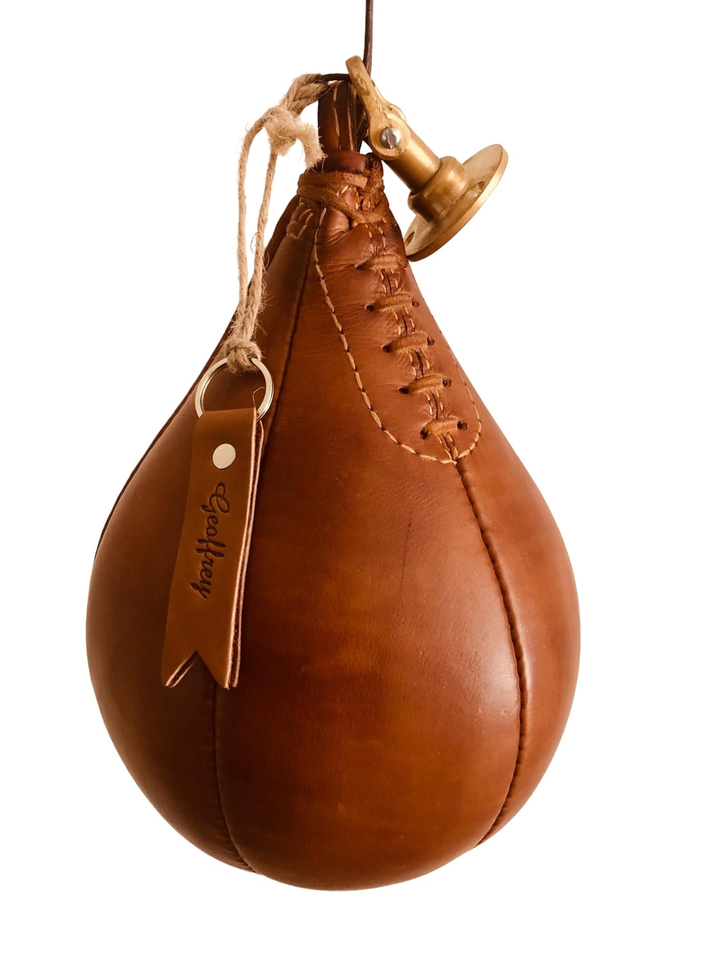 Geoffrey Retro Speed Punch Ball Bag with Brass Fitting Hanging | TAN Leather Vintage Boxing Training | Size 5 | GEOFFREY (Tan)