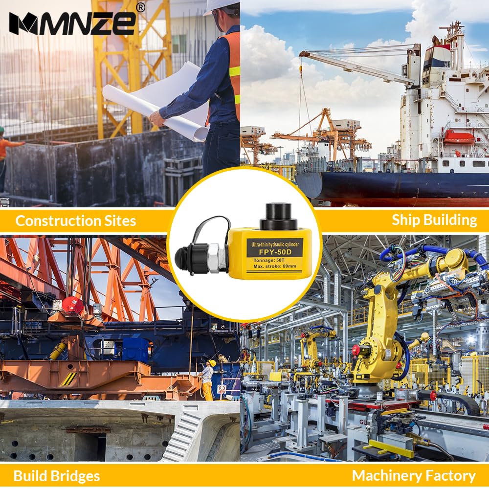 MMNZE 50T 65mm/2.6" Stroke Hydraulic Cylinder Low Profile Jack Multi-Section Ram Jack Lifting Cylinder for Machinery Ship Bridge Construction