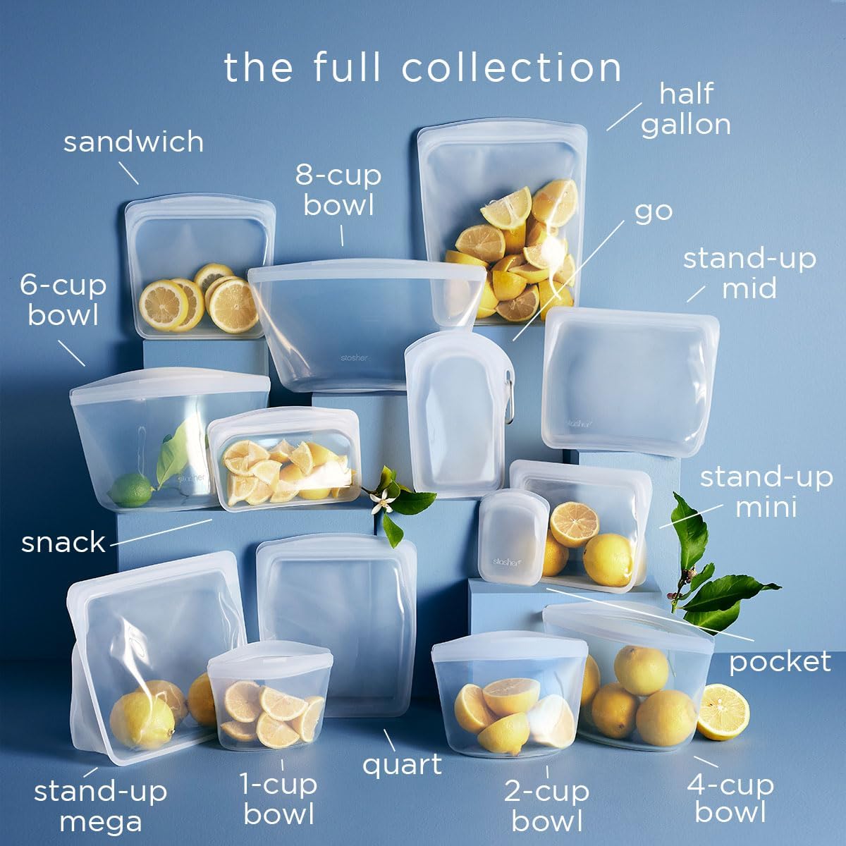 Stasher Silicone Reusable Food Storage Bags - Eco-Friendly 4-Pack | Freezer, Microwave & Dishwasher Safe