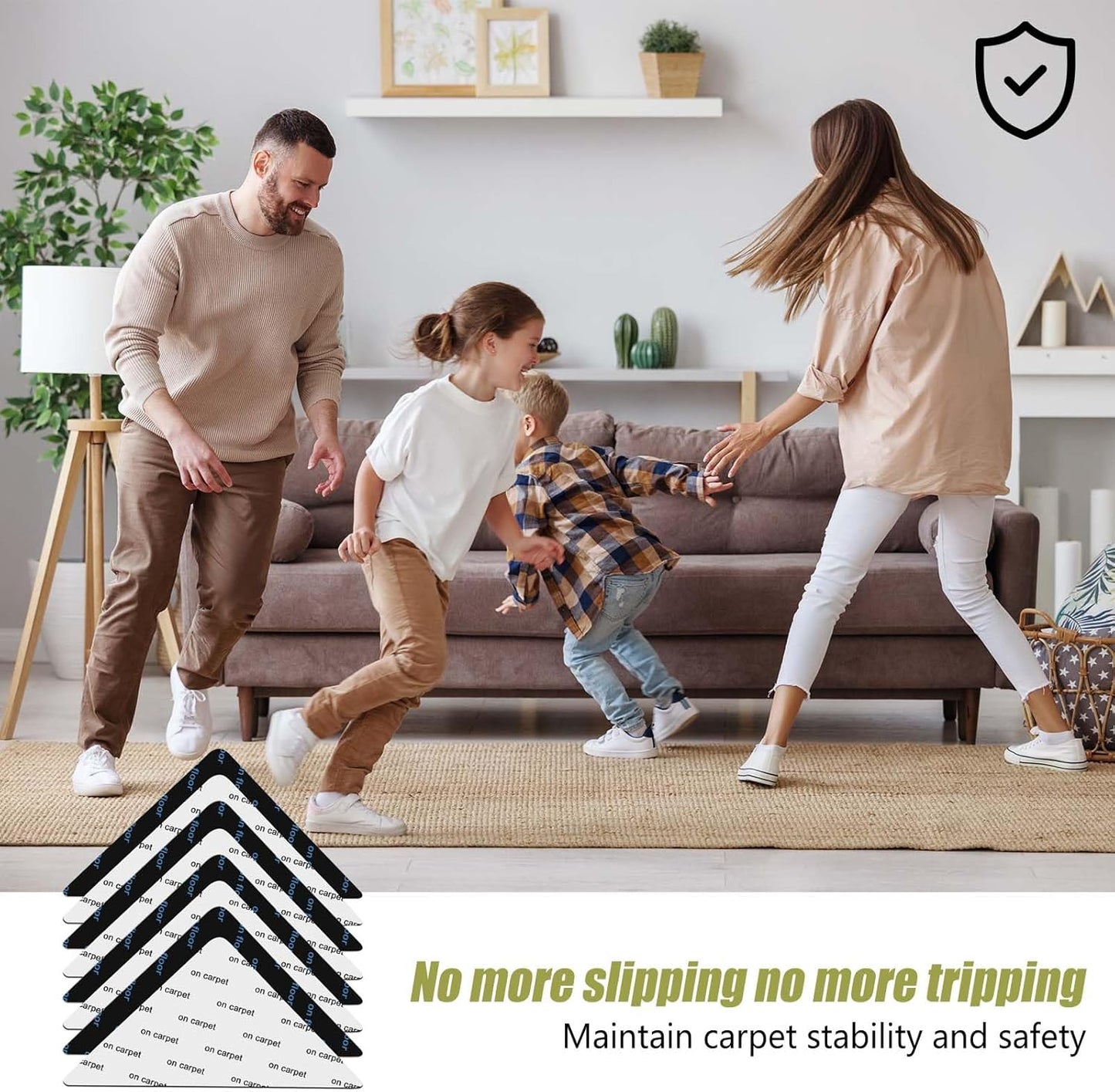 Skiennix Non-Slip Carpet Tape - 12 Pcs Double-Sided Adhesive Rug Stickers for Hardwood Floors | No Residue, BPA-Free