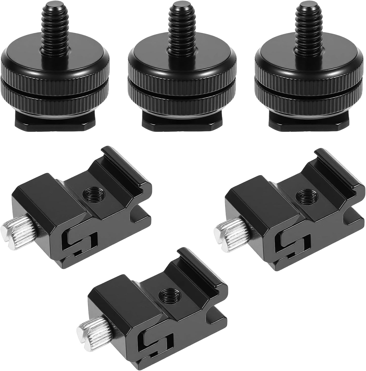 FdcZeyxior 6 Pack 1/4" 1/4" 20 Cold Shoe Mount Adapter and Hot Shoe Mount Adapter, Screw Thread Cold Shoe Flash Stand