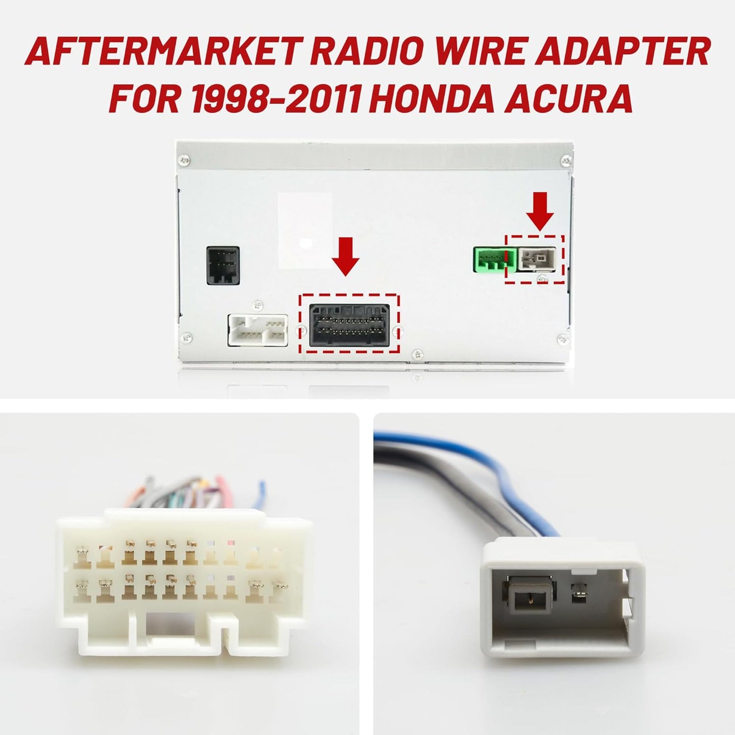 1998-2005 1998-2002 2005-2006 RED WOLF Radio Wire Harness w/Antenna Adapter for Select Honda Civic Accord, Acura MDX