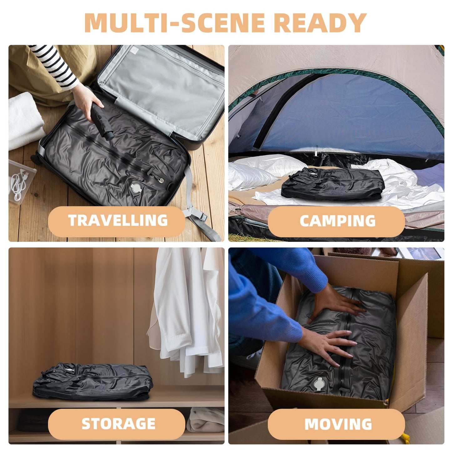 Vacuum Bags for Travel with Cordless Pump, 40L Airtight Compression TPU Bags,IP67 Reusable storage bag for Suitcase, Backpack, Luggage, Moving (1PC+Pump)