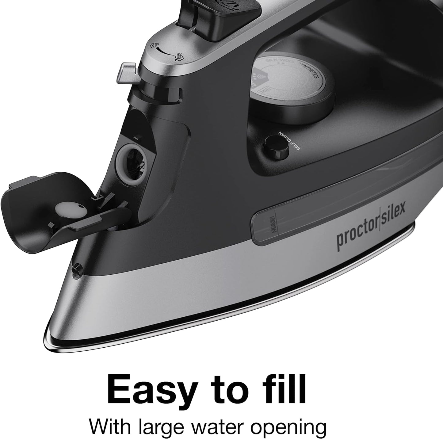Proctor Silex Steam Iron - 1500 Watts Durable Stainless Steel Soleplate | 8' Retractable Cord, Gray & Black