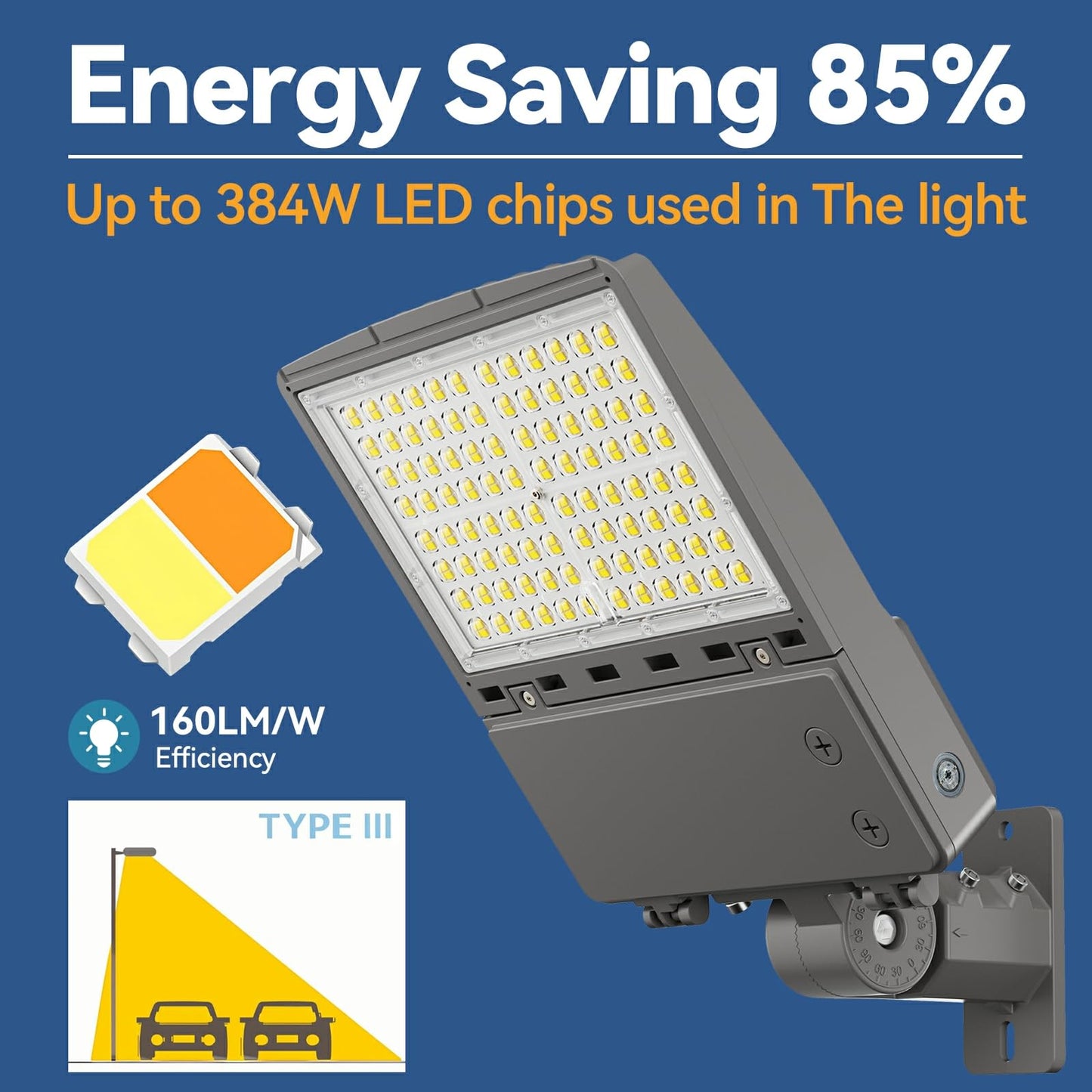 240W LED Parking Lot Light 3Pack: 150/200/240W Selectable, 38400LM 5000K Arm & Slip Fitter 2 in 1 Mount LED Pole Light, LED Shoebox Light Commercial LED Flood Light for Driveway Stadium Roadways, ETL