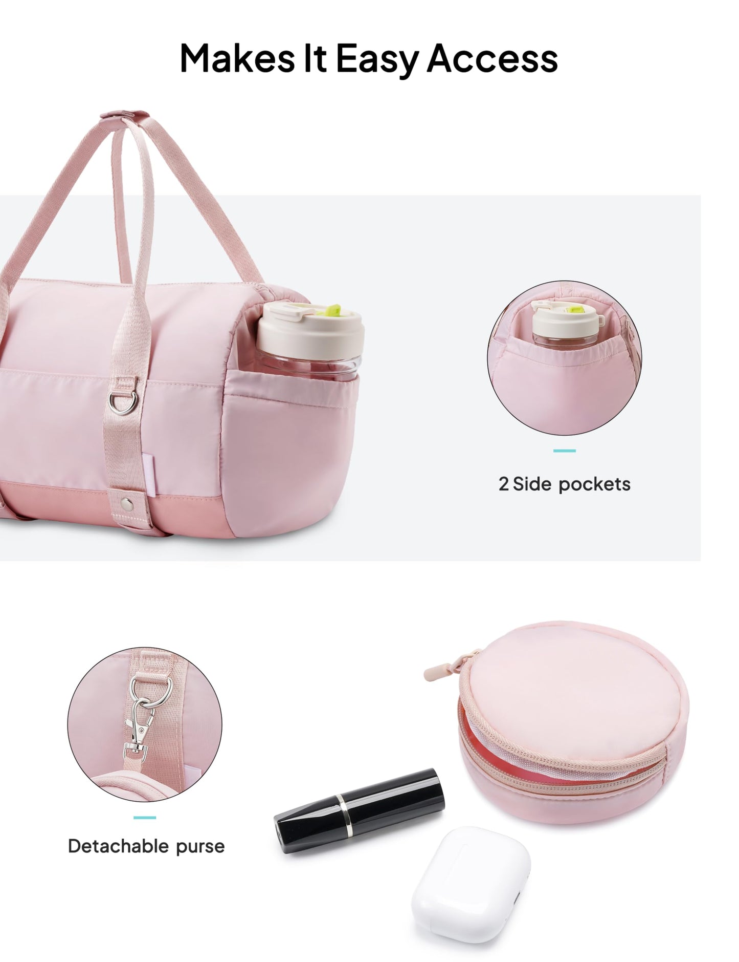 TOPEAST Small Gym Bag for Women, Mini Sports Yoga Bag with Yoga Mat Holder, Small Pink Gym Bag Overnight Weekender Duffle Handbag for Travel Dance Workout