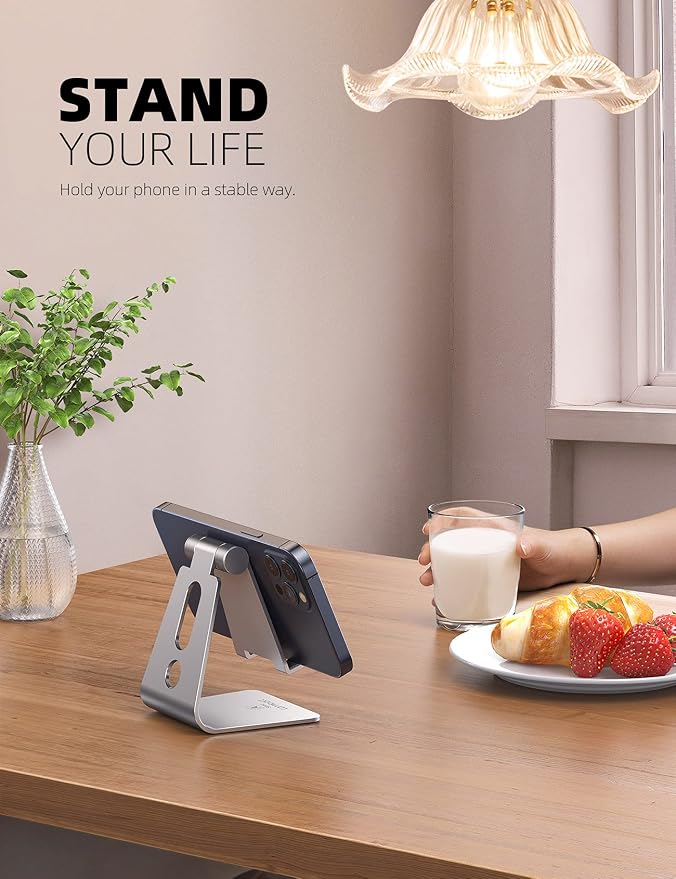 Lamicall Adjustable Cell Phone Stand, Desk Phone Holder, Cradle, Dock, for iPhone 16 15 14 13 12 Mini 11 Pro Xs Max XR X 8 7 6 Plus SE, Office Accessories,Smartphone - Silver