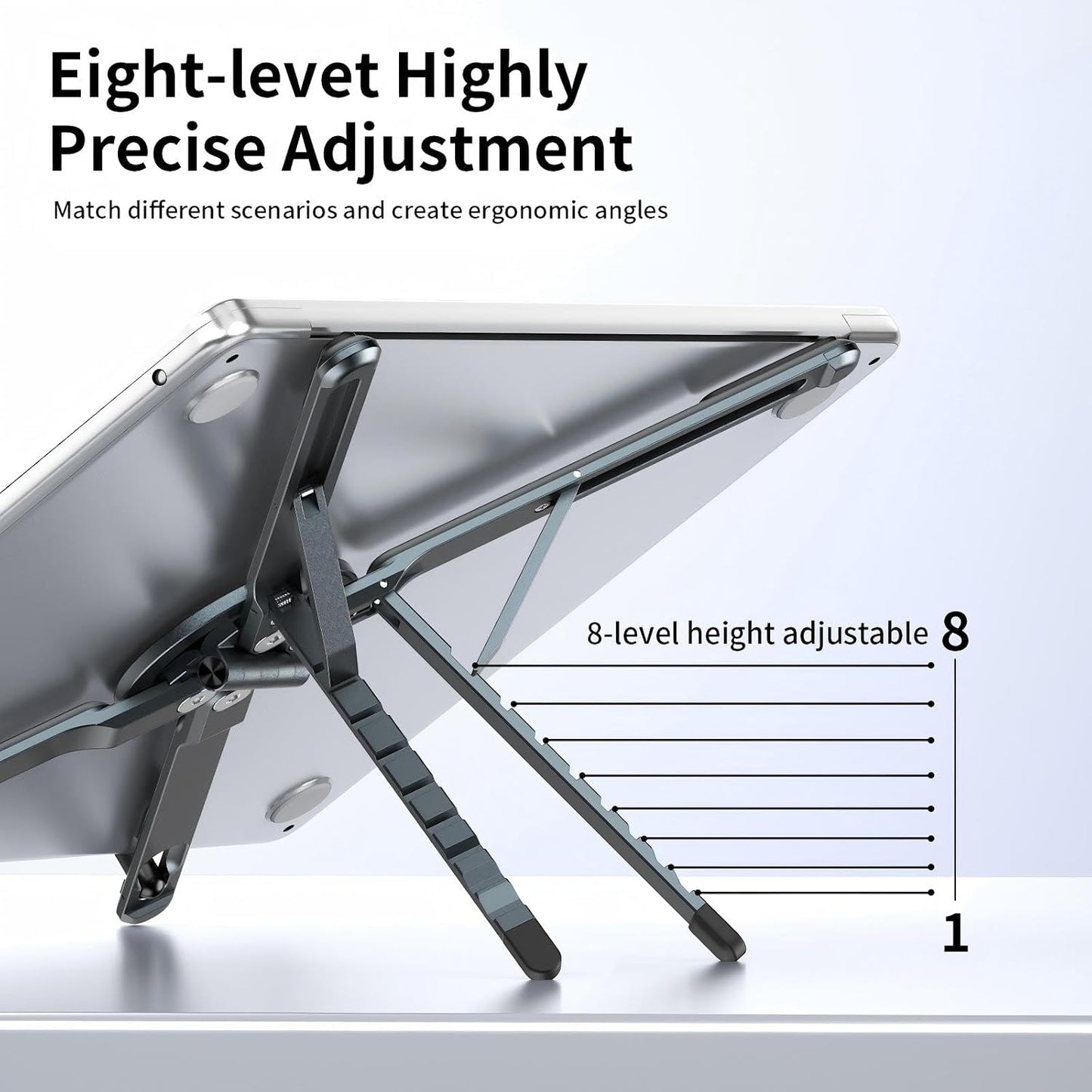 makecatch Adjustable Laptop Stand for Desk with Magnetic Phone Holder, MagSafe Compatible Portable Foldable Computer