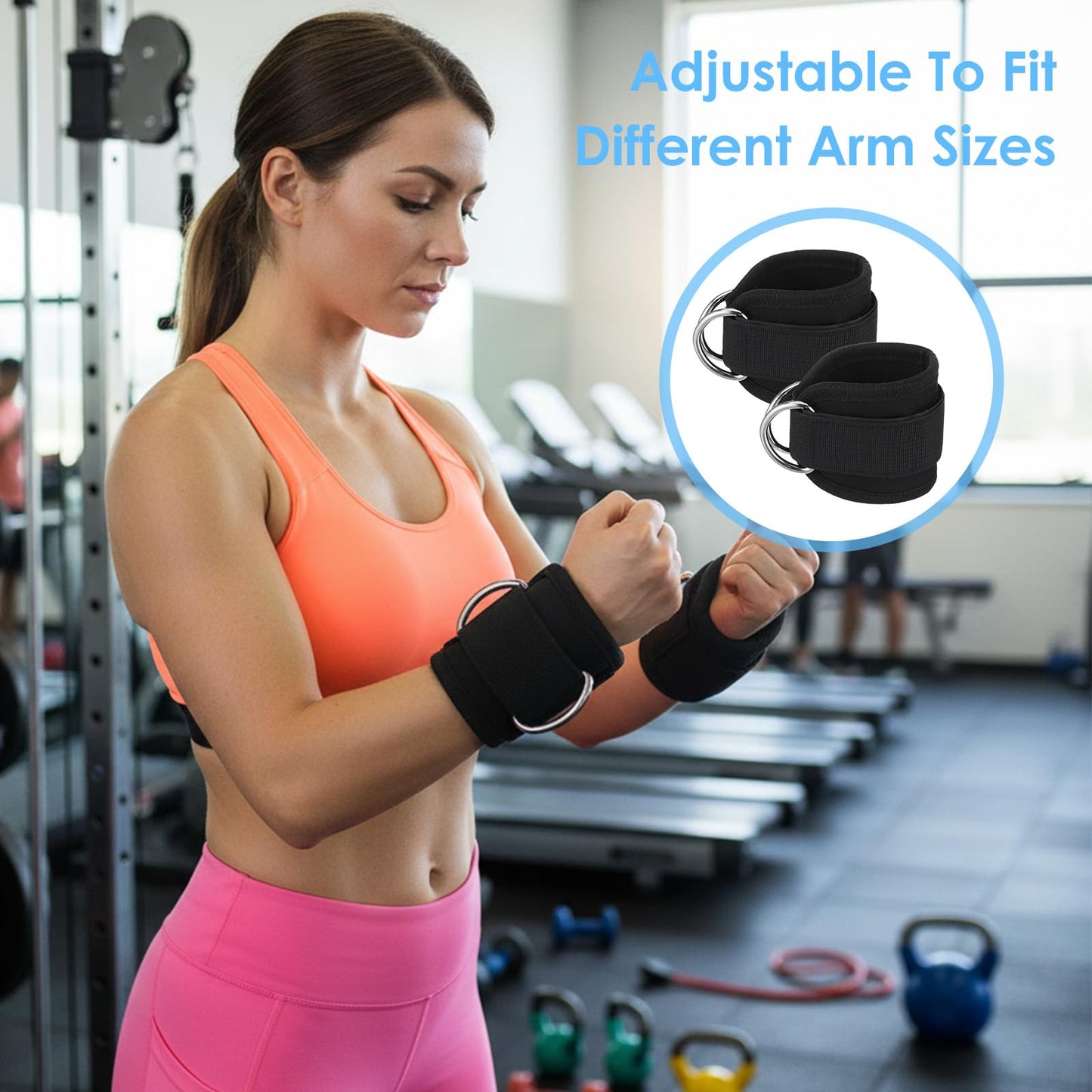 2 PCS Weightlifting Straps With D Ring, Adjustable Wrist Cuffs Gym, Padded Wrist Support, Cable Machine Accessories, Strength Training Equipment