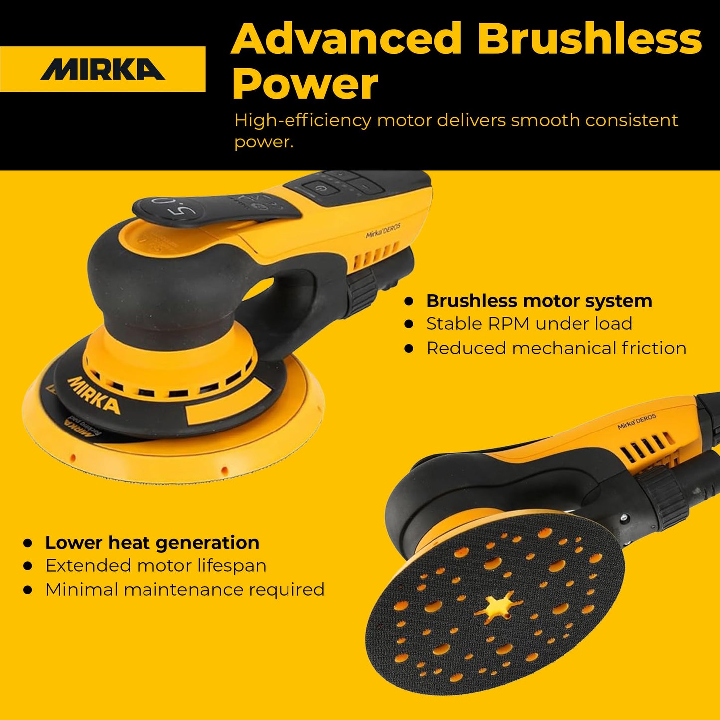 Mirka DEROS II 650 Dust-Free Sander, 6 Inch Hook & Loop - 5.0mm Orbit Random Orbital Sander – 110V Electric Power Tool for Woodworking, Drywall, Automotive Car & Wood Sanding