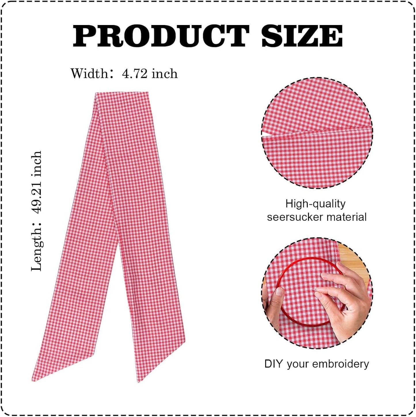 Skiennix Red White Gingham Wreath Sash - 5.12" Wide x 54.33" for Festive Holiday Decor