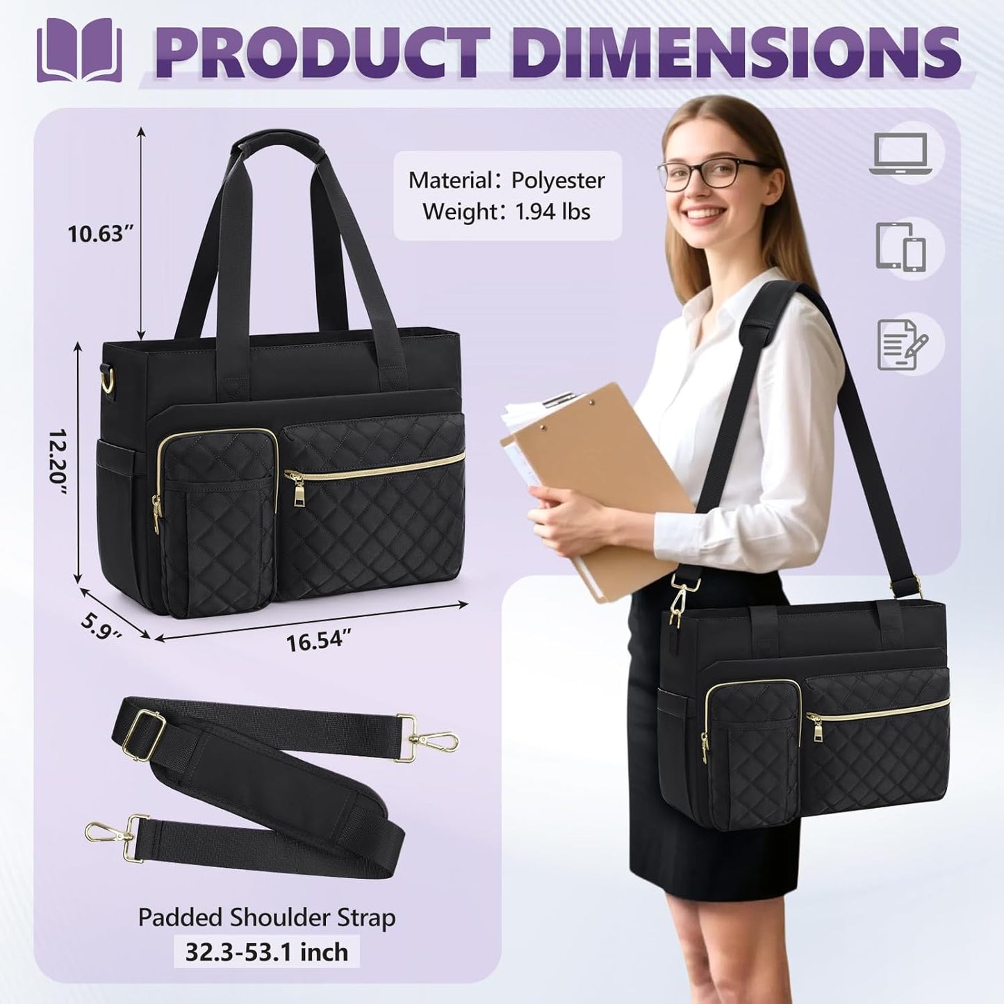 SDYSM 15.6 inch Teacher Tote Bag Laptop Bag Work Bags for Women Nurse Tote Professional Computer Messenger Shoulder
