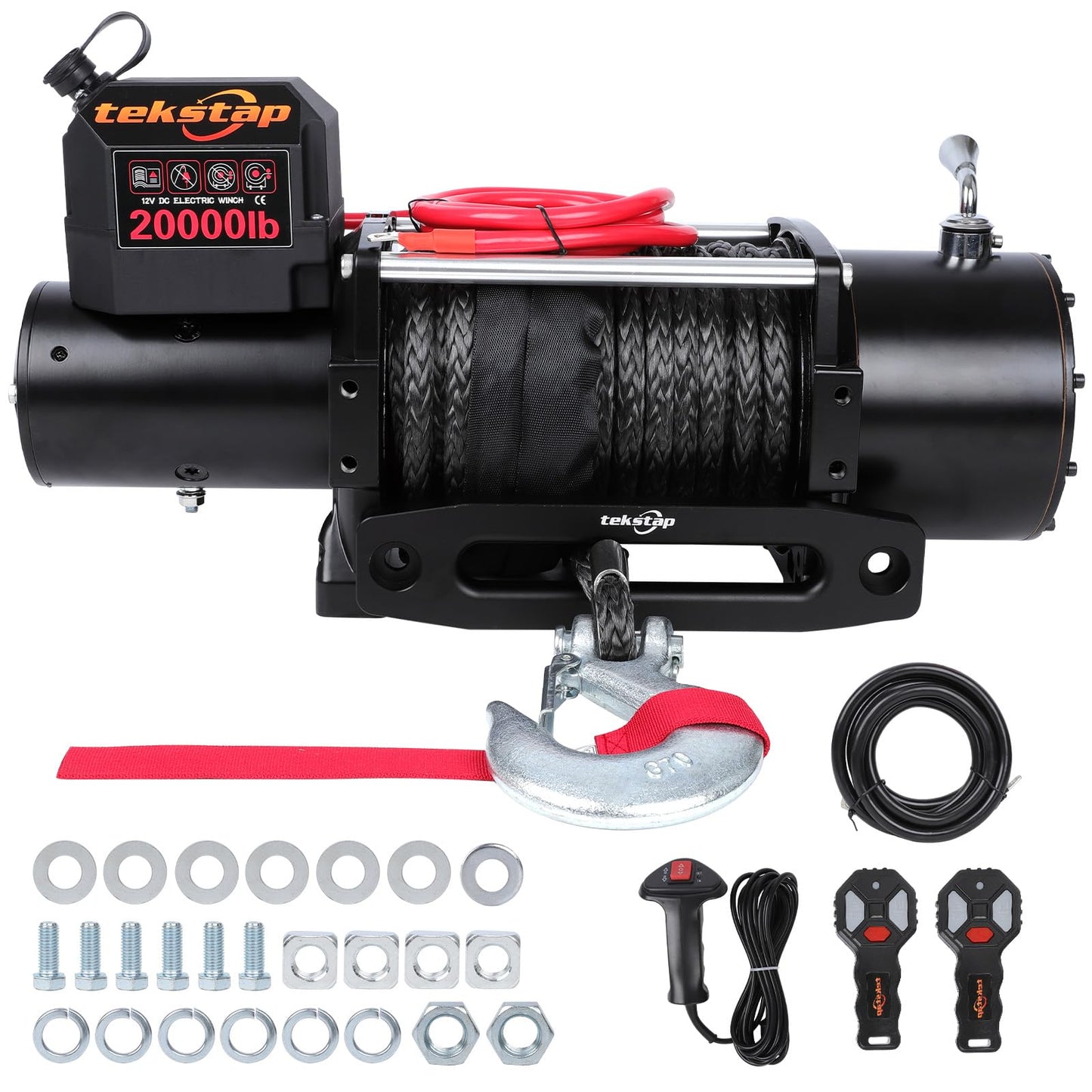 20000LB Heavy Duty Electric Winch,IP68 Waterproof 12V DC Winch with 0.47IN x85FT Synthetic Rope,7.9HP Motor,4-Stage Planetary Gear 544:1,2 Wireless Remotes,for Truck/Jeep/SUV Off-Road Recovery