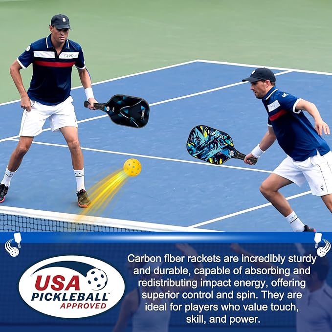 Carbon Fiber Pickleball Paddles Set of 4 or 2 Rackets,USAPA Approved Carbon Fiber Surface Pickle Ball Equipment Sets PP Honeycomb Core Pickleball Rackets & Accessories for Men,Women,Kids,Adults