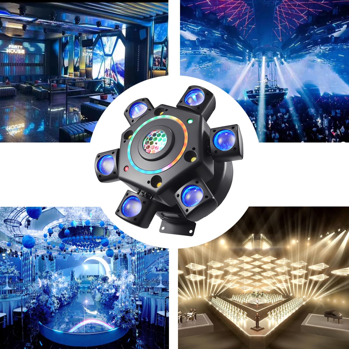 Moving Head Dj Lights for Parties, Disco Stage Lights 7-in-1 LED RGBW 6 Arms with Mixed Lighting Effects,DJ Stage Lighting for Party Disco Club Wedding Bar