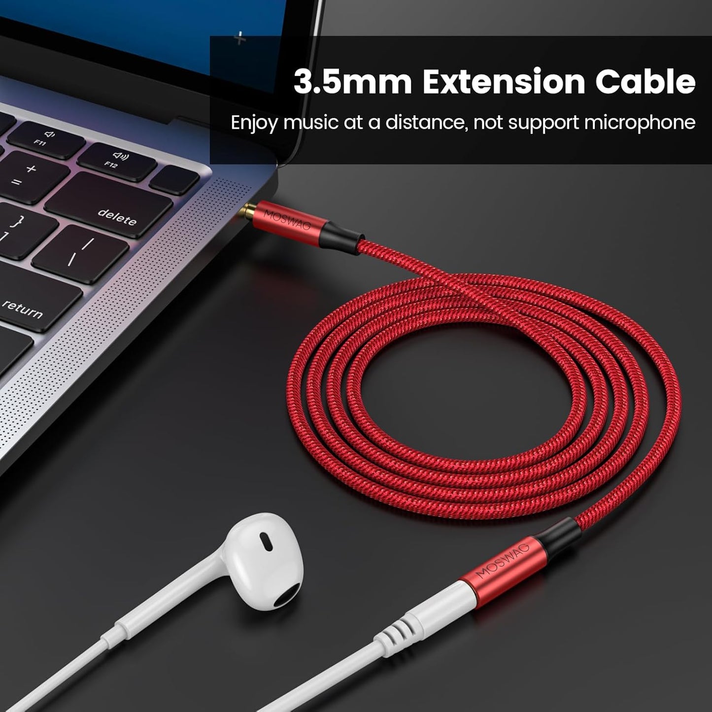 3.5mm 26.24FT/8M MOSWAG Extension Cable Audio Male to Female Stereo Extension Adapter Nylon Braided Cord Compatible