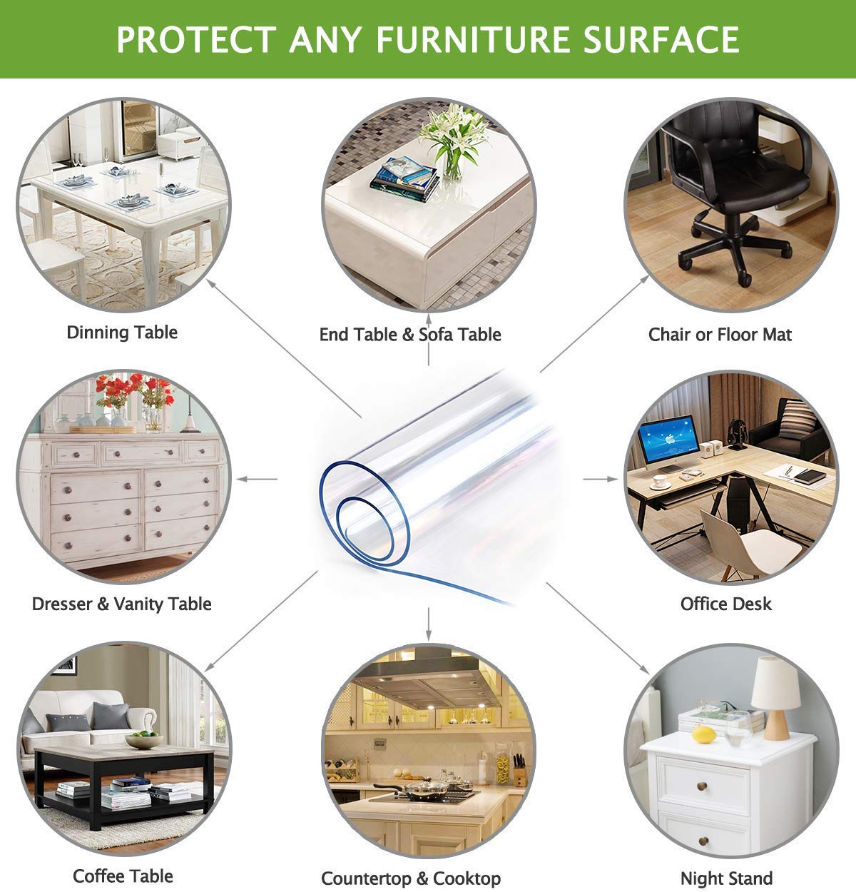 48 X 60 Inch Wooden Furniture Protector Table Cover Clear Plastic Vinyl Tablecloth Eco Dining Coffee Kitchen Tabletop Office Desk Protective Covers PVC Protection Pad Wipeable Waterproof Table Cloth