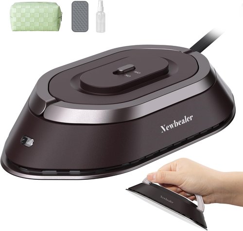 Newbealer Travel Iron - Mini Dry Iron with Global Voltage, 100-240V, 300W, Non-Stick Soleplate, 0.8lbs (Brown)